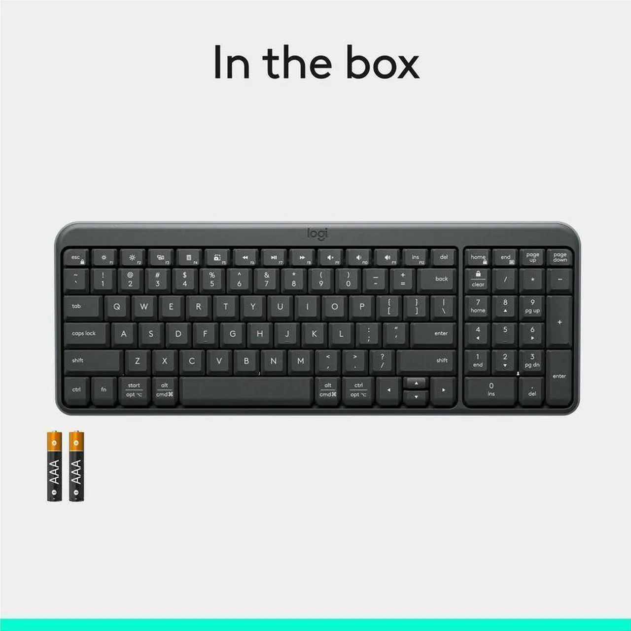Alt view image 11 of 14 - Logitech K250 Bluetooth Keyboard with Numpad Easy Connectivity Compact Wireless Keyboard made with Recycled Plastic Spill-Resistant comfortable Keys Graphite 920013442