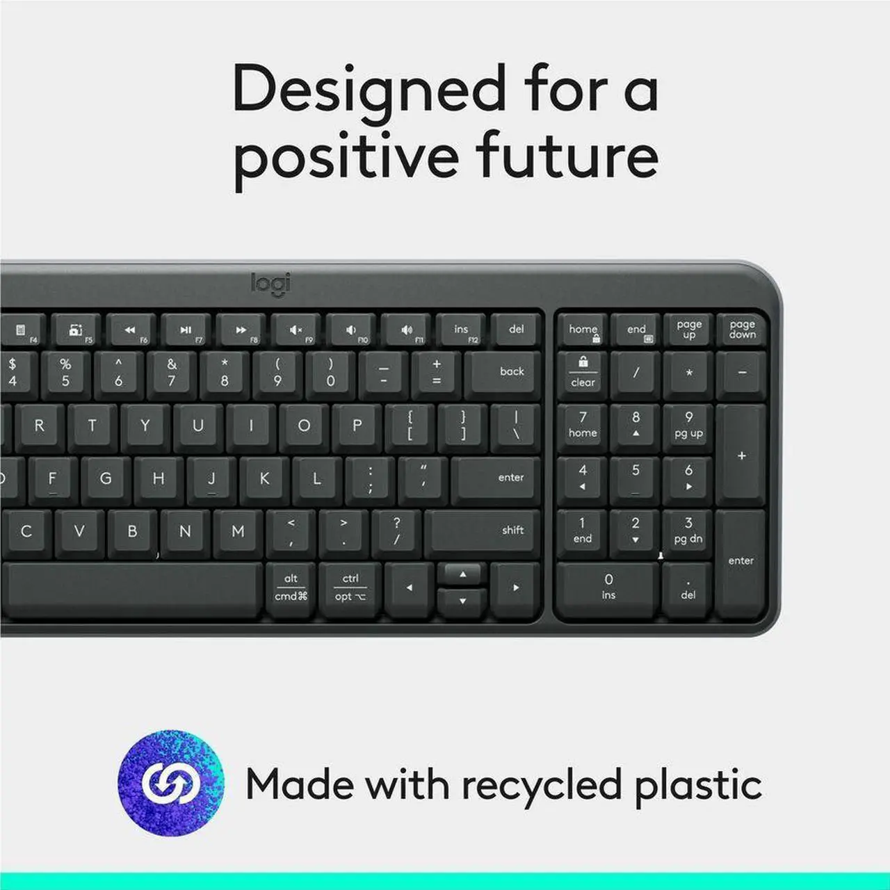 Alt view image 13 of 14 - Logitech K250 Bluetooth Keyboard with Numpad Easy Connectivity Compact Wireless Keyboard made with Recycled Plastic Spill-Resistant comfortable Keys Graphite 920013442