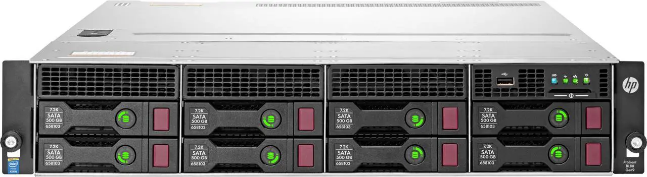 Alt view image 2 of 6 - HP 833869-B21 Proliant Dl80 Gen9 Base - Server - Rack-Mountable - 2U - 2-Way - 1 X Xeon E5-2609V4 / 1.7 Ghz - Ram 8 Gb - Sas - Hot-Swap 3.5 Inch - No Hdd - G200Eh2 - Gige - Monitor: None