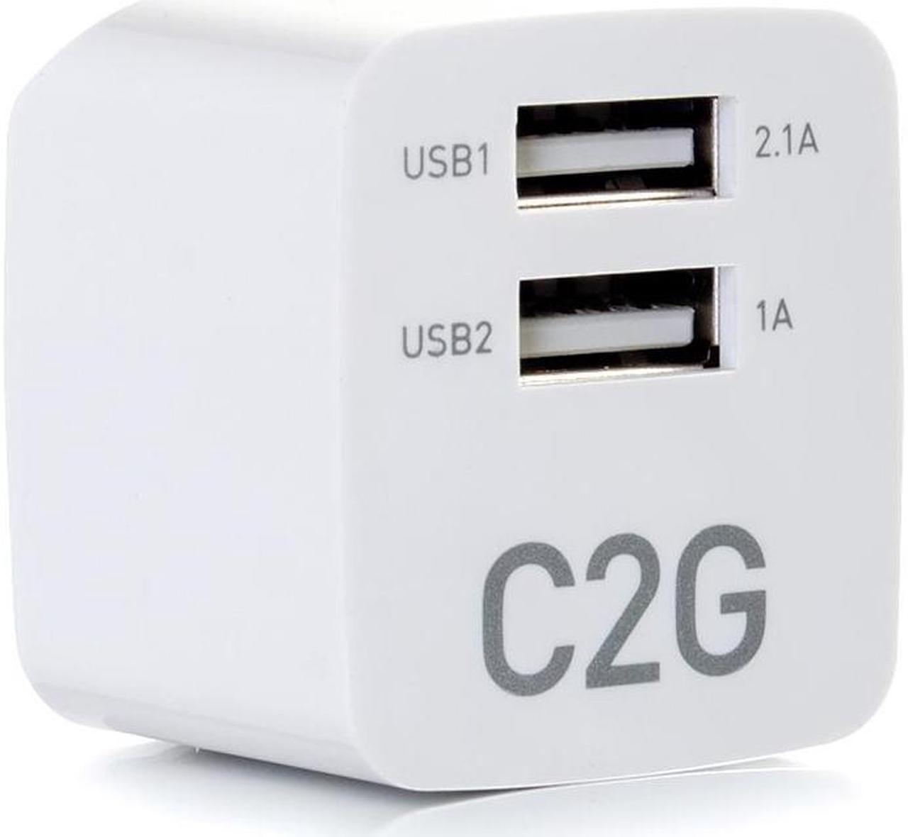 C2G 22322 2-Port USB Foldable Wall Charger for Apple, Android and Tablets - Compatible with Samsung and iPhone - AC to USB Adapter, 5V 2.1A Output, White