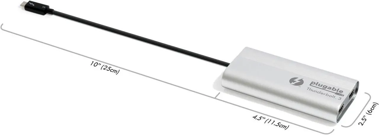 Alt view image 3 of 6 - Plugable Thunderbolt 3 Dual Monitor Adapter - USB-C to HDMI for Mac and Windows