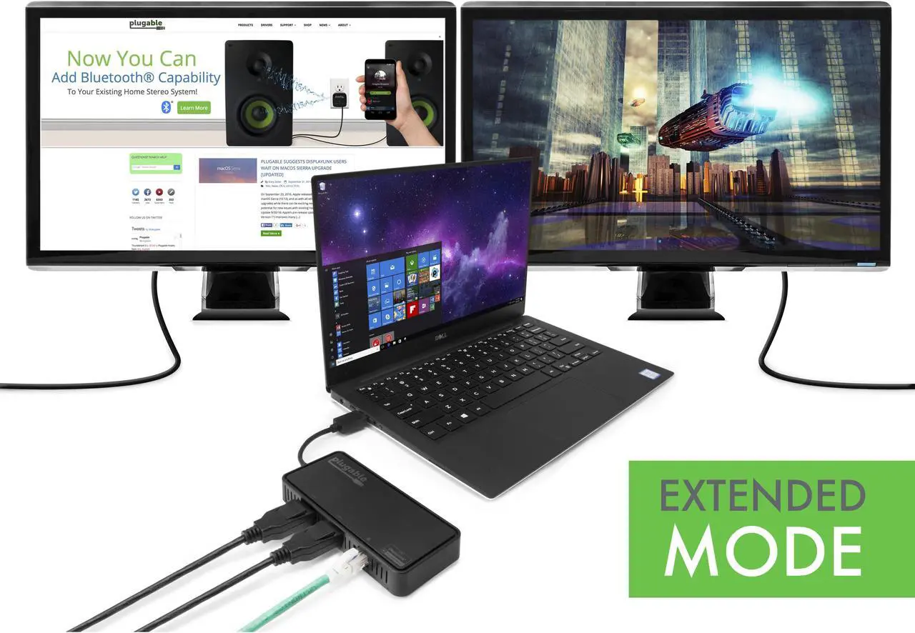 Alt view image 5 of 7 - Plugable DisplayLink 4K Dual Monitor Adapter with Ethernet - USB 3.0 to DisplayPort