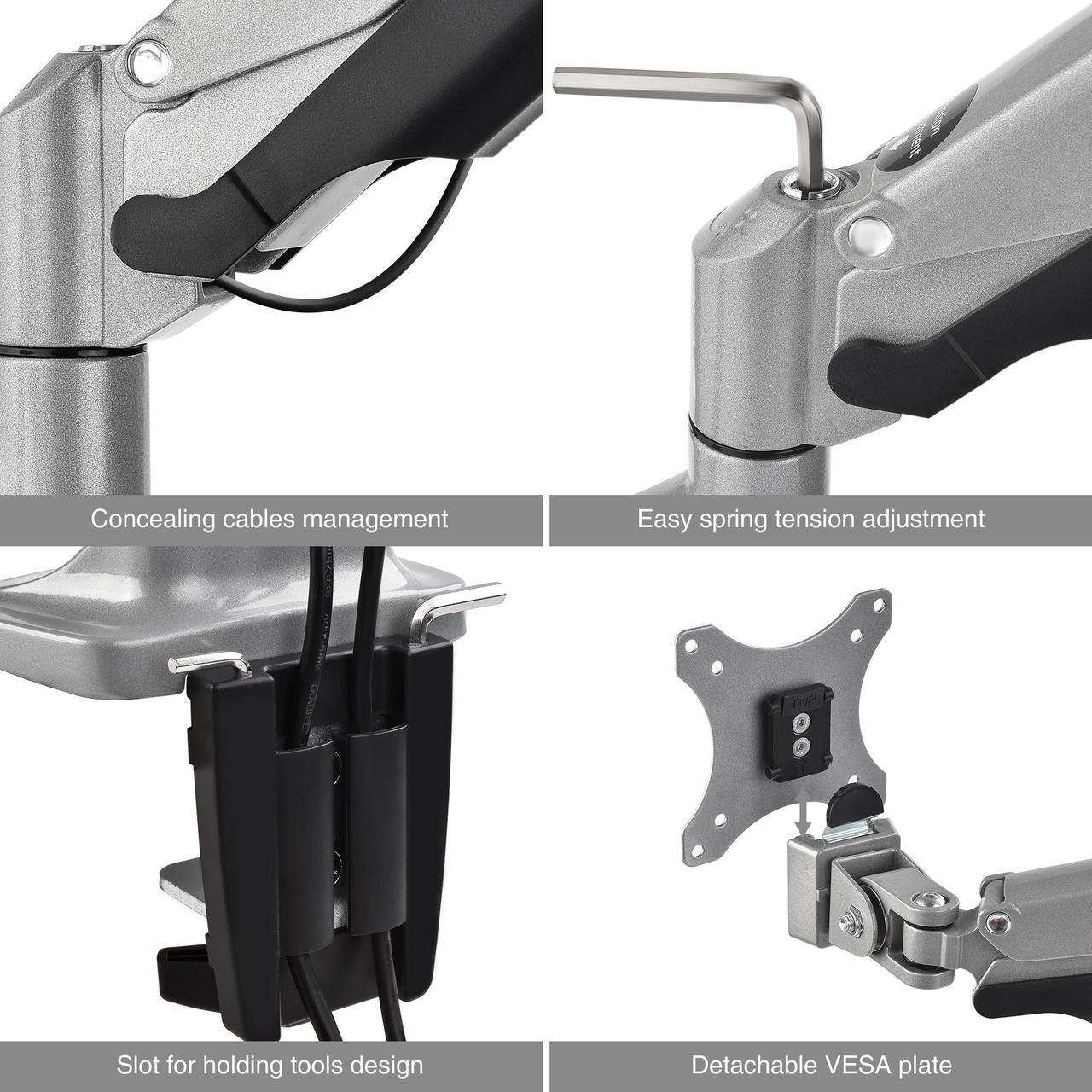 Alt view image 6 of 18 - SIIG CE-MT2E12-S1 High Premium Aluminum Gas Spring Desk Mount - Dual Monitor, VESA (75x75/100x100)