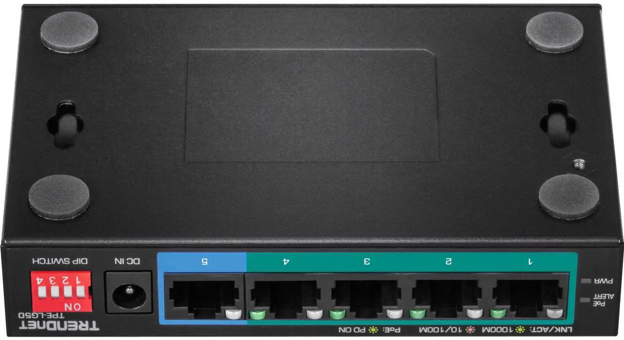 Alt view image 3 of 20 - TRENDnet 5-Port Gigabit Long Range PoE+ Switch, 4 x Gigabit PoE+ Ports, 1 x Gigabit Port, 32W PoE Budget, 10Gbps Switching Capacity, Extends PoE+ 200m (656 ft), Lifetime Protection, Black, TPE-LG50