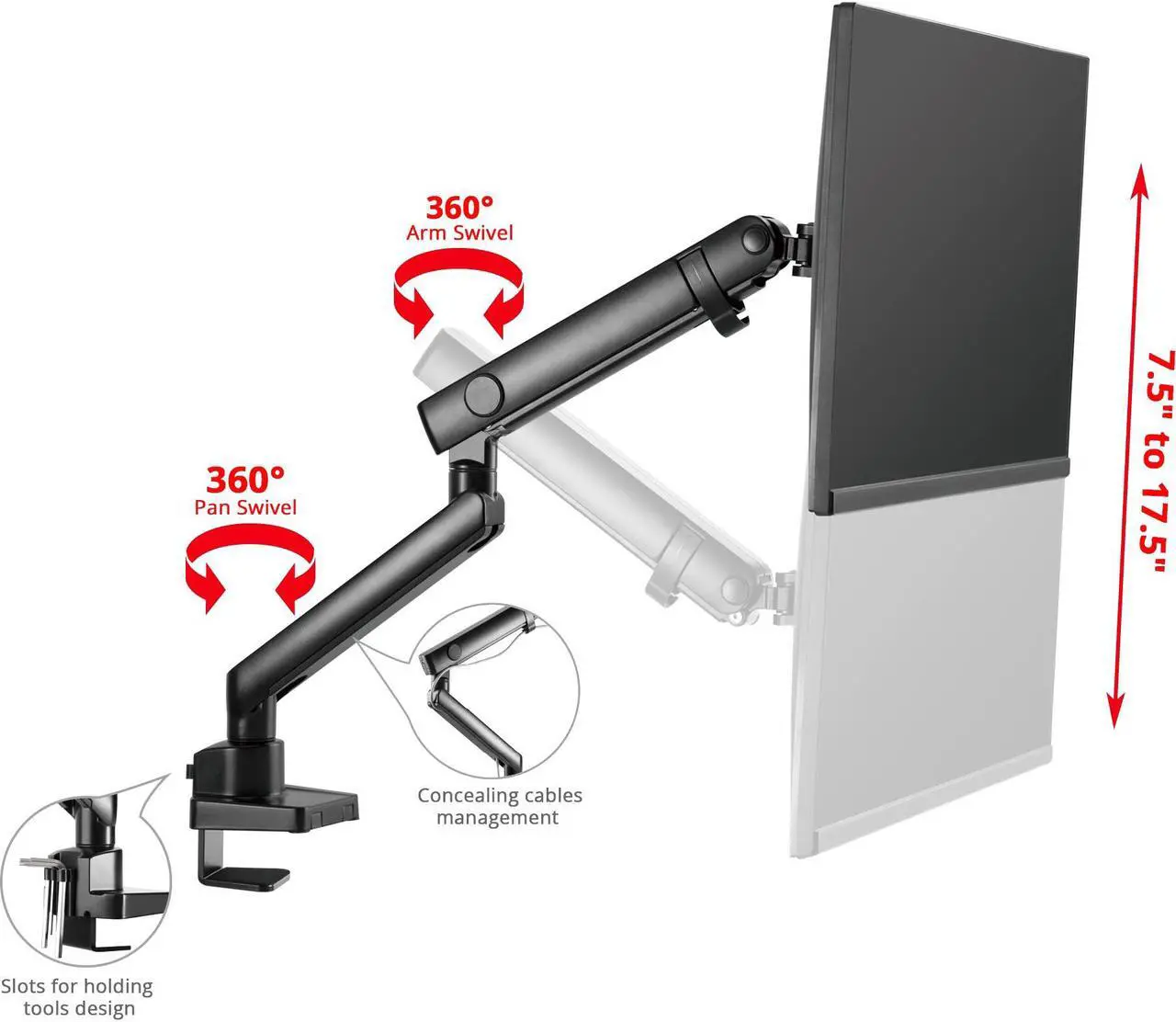 Alt view image 2 of 20 - Siig Mounting Arm For Monitor - Black