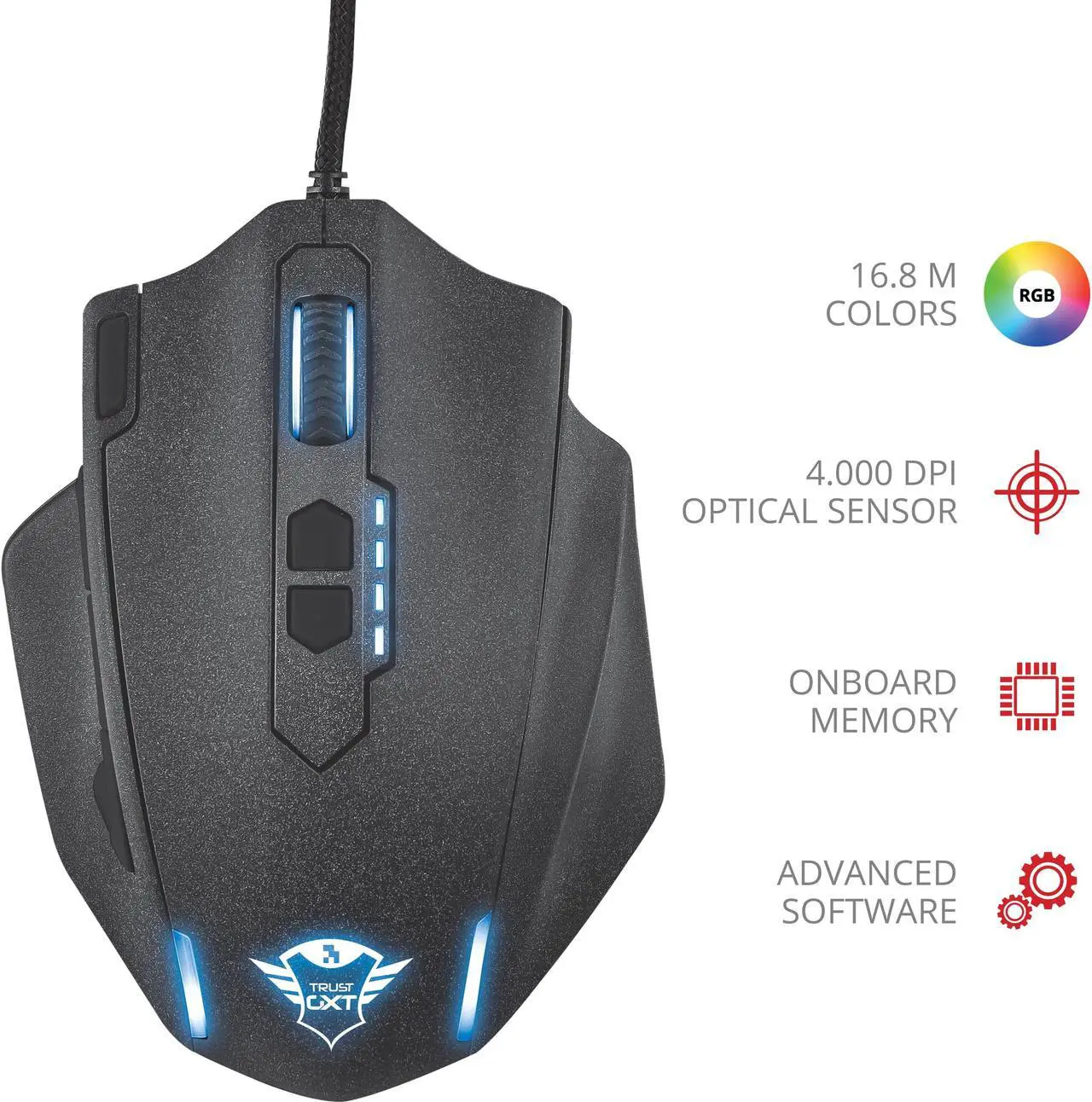 Alt view image 5 of 8 - Trust GXT 155 Caldor Gaming Mouse (black) - Built-in Customizable Weights and Onboard Memory for Programmable Profiles