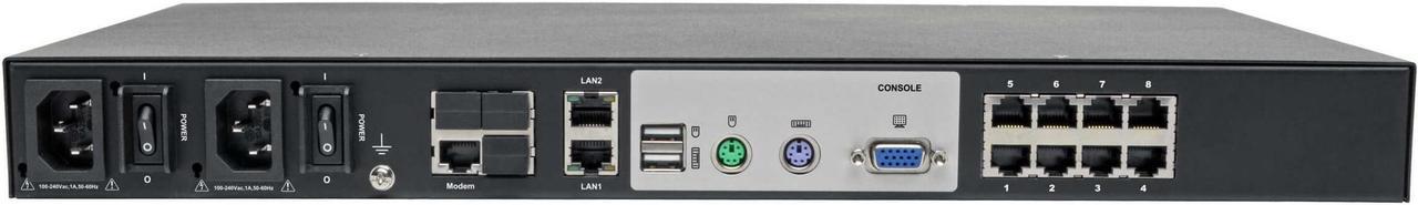 8-Port Cat5 KVM over IP Switch with Virtual Media - 1 Local & 1 Remote User, 1U Rack-Mount, TAA