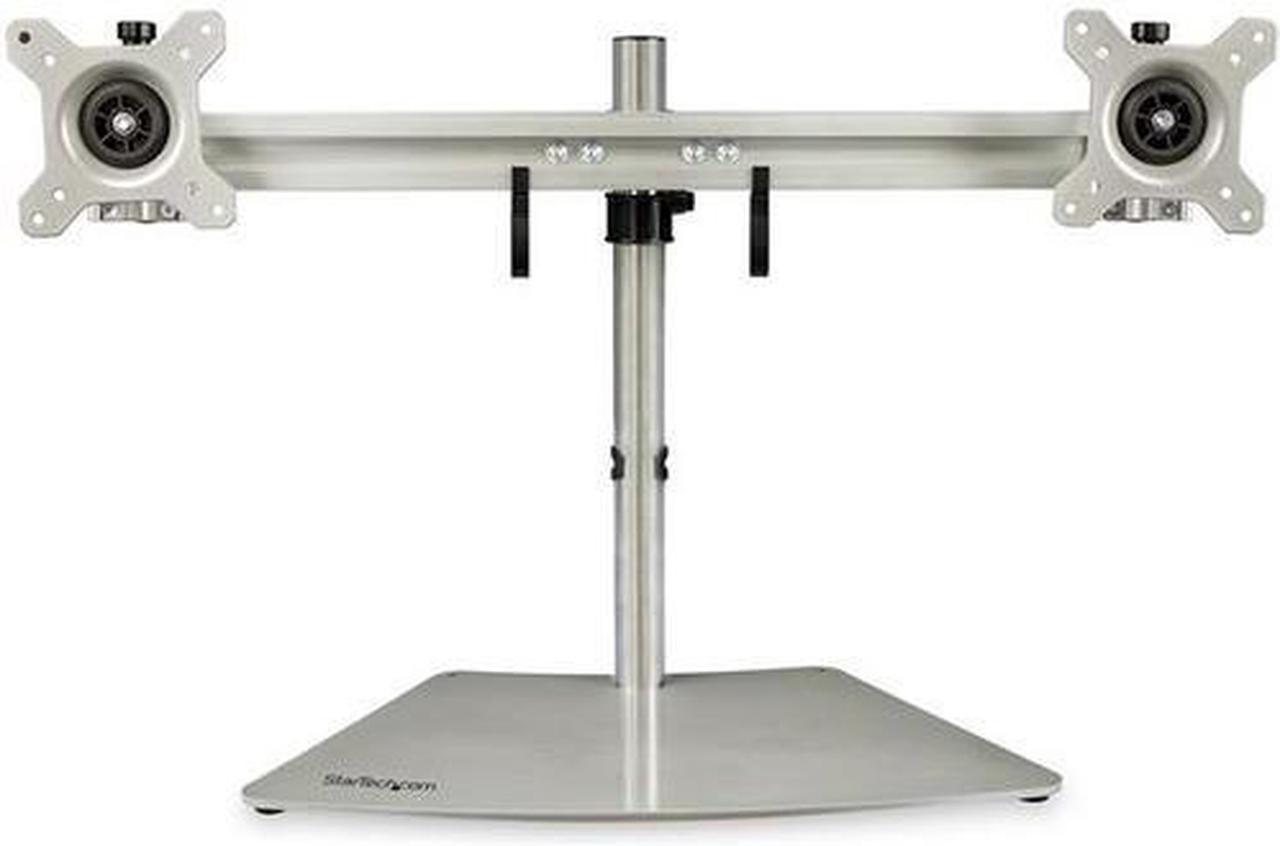 Startech Dual-Monitor Stand - Horizontal - For up to 24" VESA Mount Monitors - Silver - Adjustable Computer Monitor Stand for Desk - Steel & Aluminum - Up to 24" Screen Support - 35.27 l