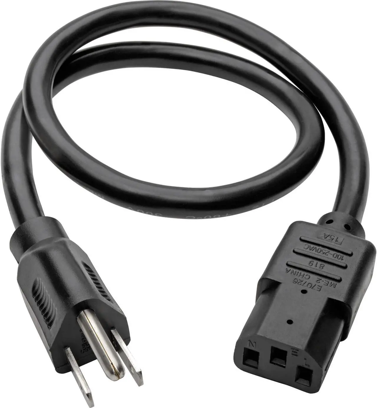 Alt view image 5 of 8 - Tripp Lite Model P007-002-15D 2 ft. Desktop Computer Power Cord, Right-Angle 5-15P to C13 - Heavy Duty, 15A, 125V, 14 AWG, 2 ft. Black