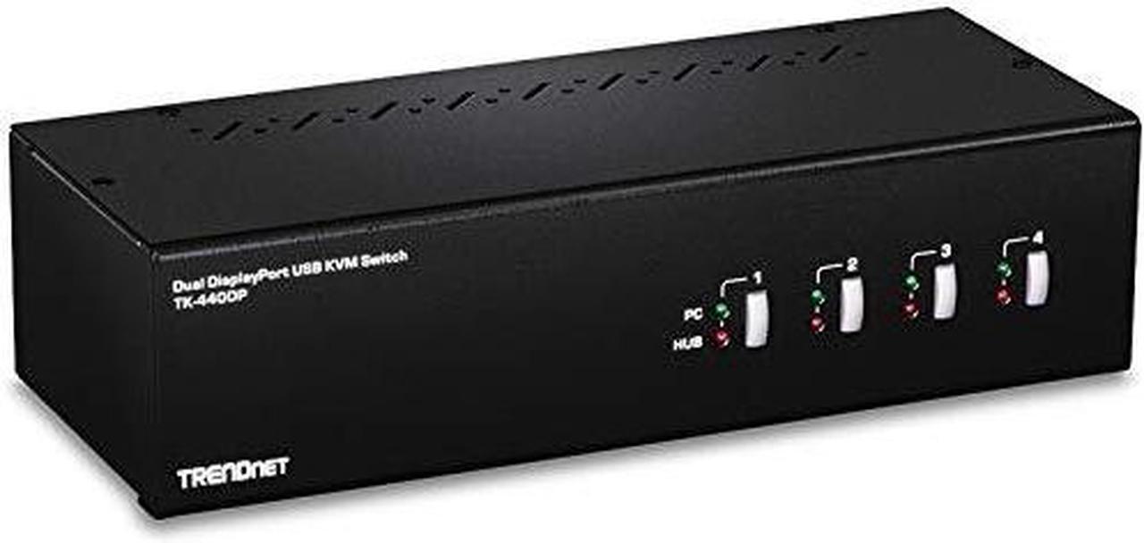 TRENDnet 4-Port Dual Monitor DisplayPort KVM Switch With Audio, 2-Port USB 2.0 Hub, 4K UHD Resolution Up To 3840 x 2160, Connect 4 DisplayPort Monitors, Dual Monitor 4 Port KVM Switch, Black, TK-440DP