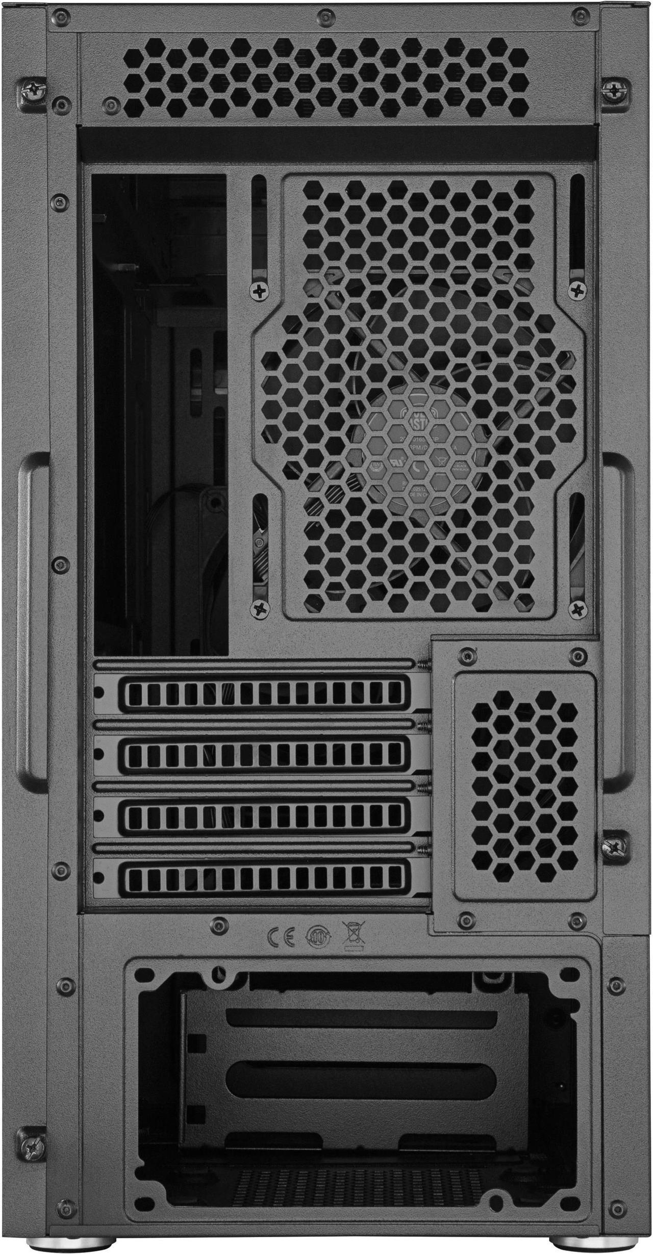 cooler master silencio s400 matx tower w/sounddampening material, sounddampened steel side panel, reversible front panel, sd card reader, and 2x 120mm pwm silencio fp fans