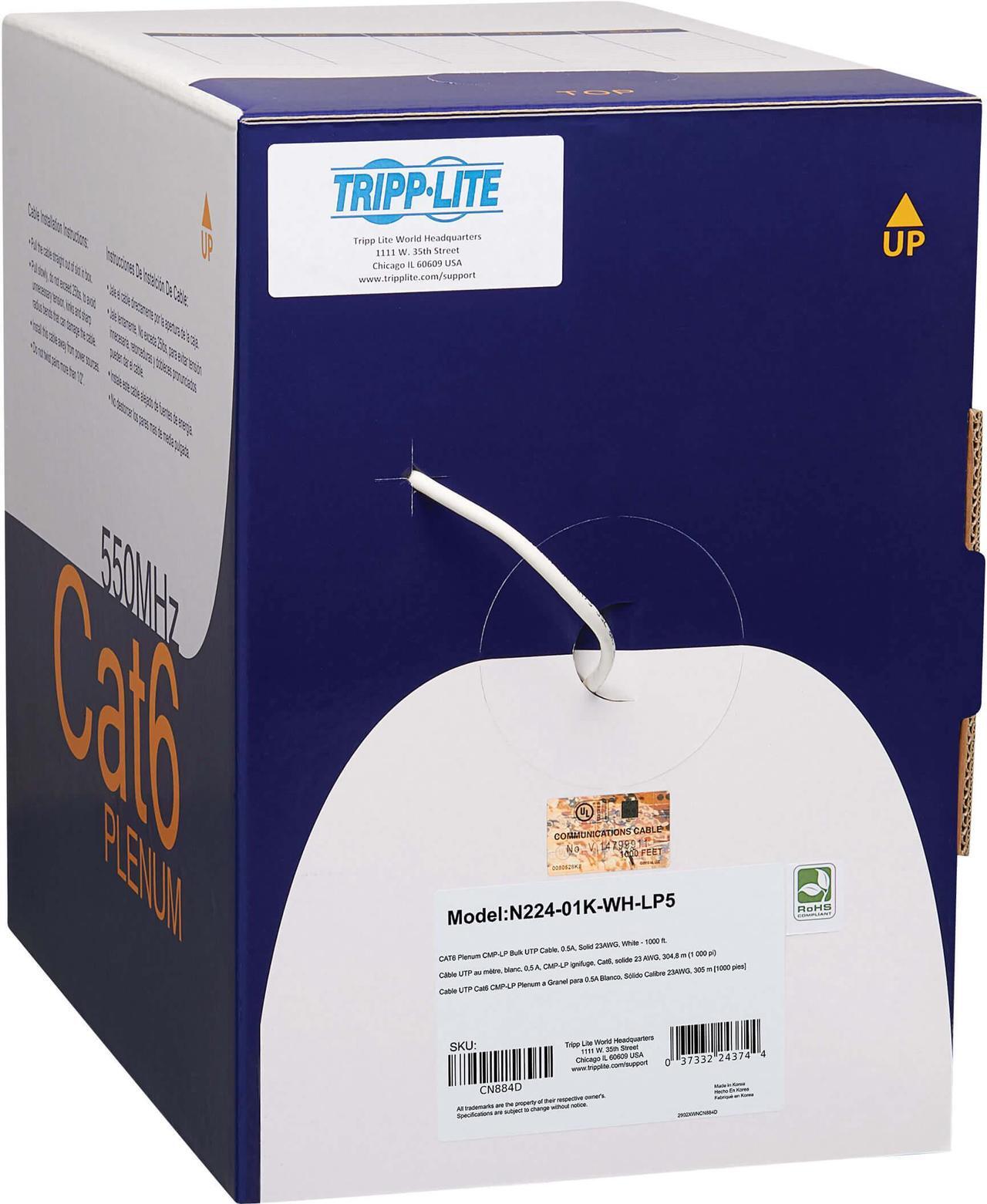 Alt view image 4 of 12 - Tripp Lite 1000ft Cat6 Bulk Ethernet Patch Cable Plenum White N22401KWHLP5