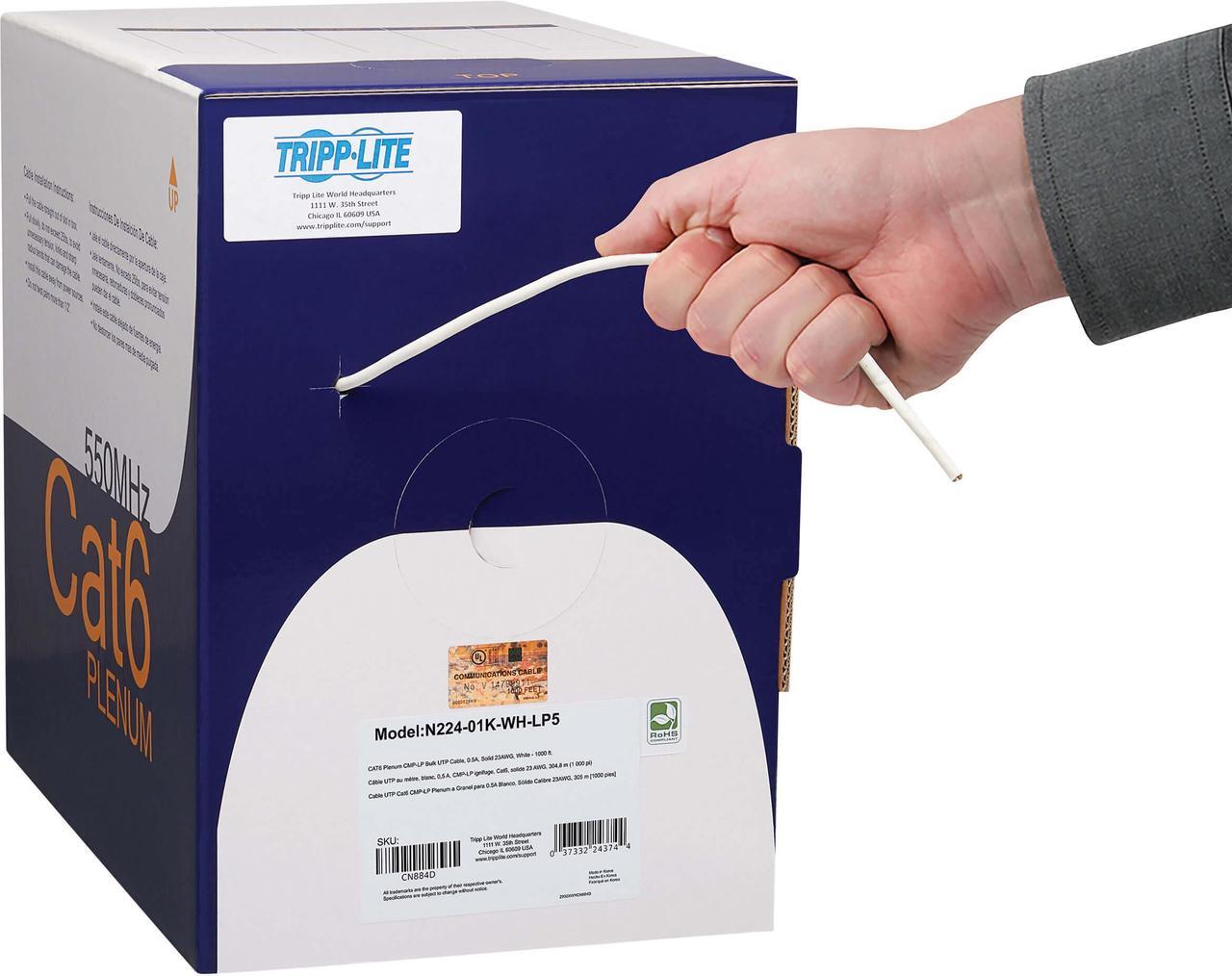 Alt view image 3 of 12 - Tripp Lite 1000ft Cat6 Bulk Ethernet Patch Cable Plenum White N22401KWHLP5