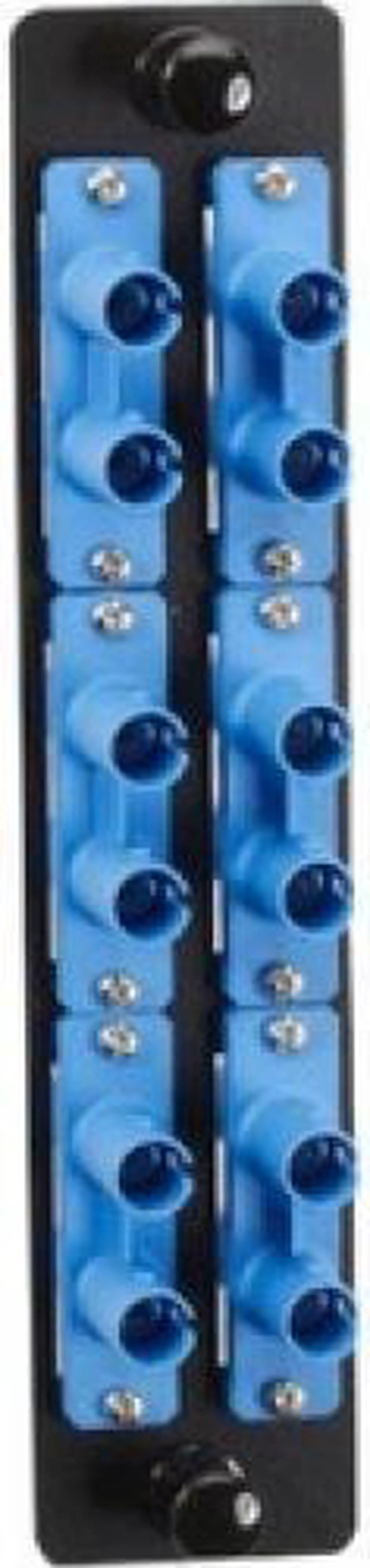 Main image of Black Box High-Density Adapter Panel, Ceramic Sleeves, (6) ST Duplex Pairs, Blue - 6 x ST Duplex - 6 Port(s) - 6 x RJ-11 - 6 x Duplex