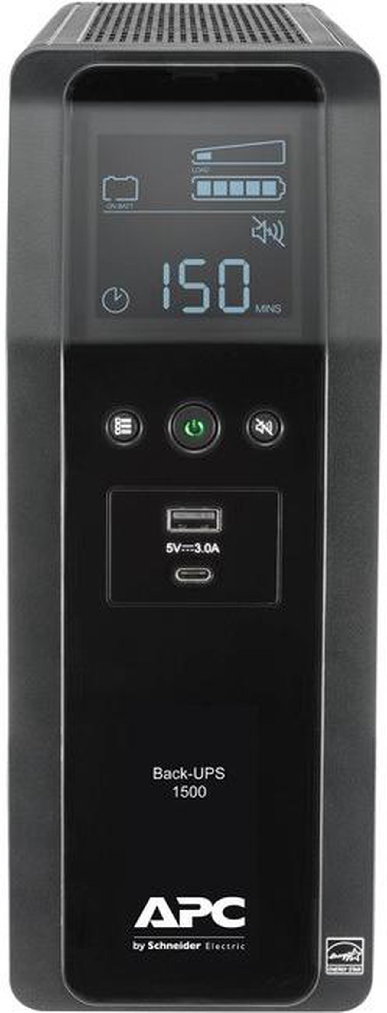 Alt view image 2 of 11 - APC BN1500M2 Back-UPS Pro, 1500VA, Tower, 120V, 10 NEMA 5-15R outlets, LCD, 1 USB Type C + 1 USB Type A ports - External - 16 Hour Recharge - 3.10 Minute Stand-by - 120 V Input - 120 V AC Output