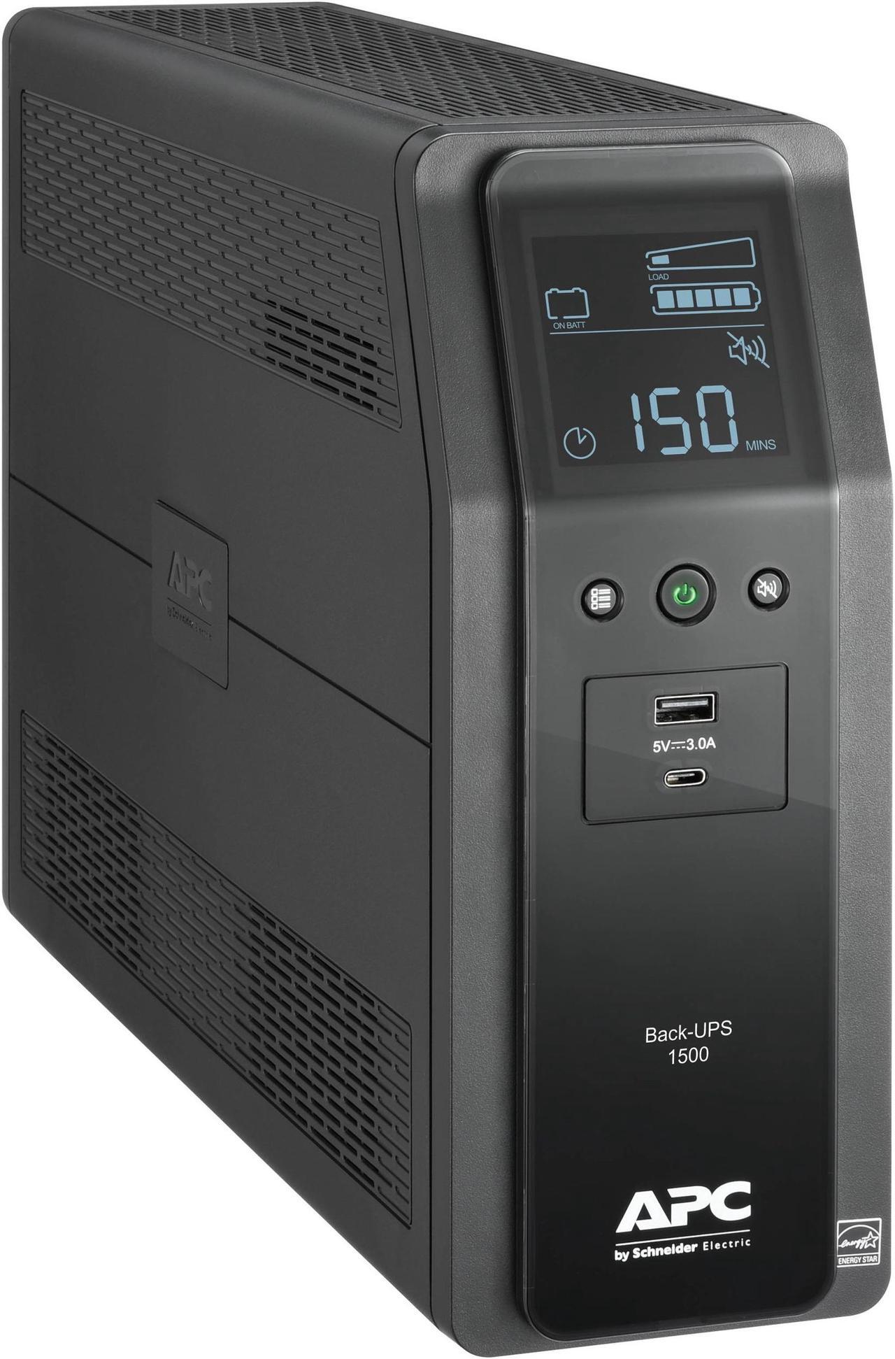Alt view image 7 of 11 - APC BN1500M2 Back-UPS Pro, 1500VA, Tower, 120V, 10 NEMA 5-15R outlets, LCD, 1 USB Type C + 1 USB Type A ports - External - 16 Hour Recharge - 3.10 Minute Stand-by - 120 V Input - 120 V AC Output