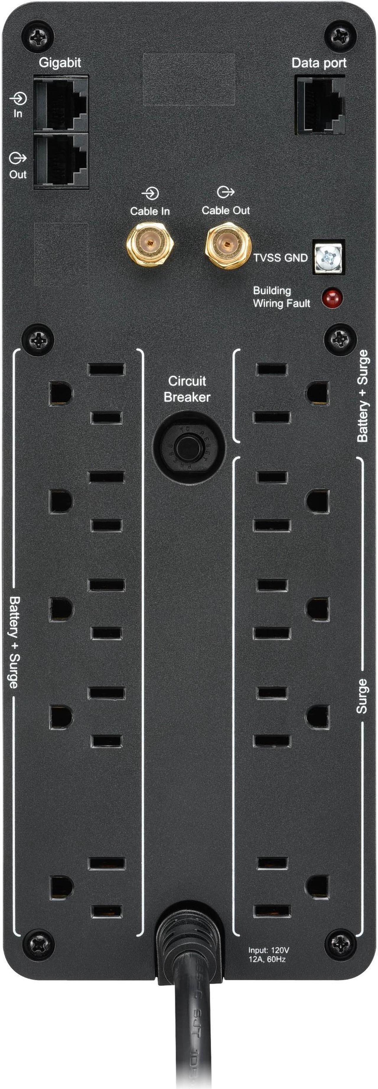 Alt view image 6 of 11 - APC BN1500M2 Back-UPS Pro, 1500VA, Tower, 120V, 10 NEMA 5-15R outlets, LCD, 1 USB Type C + 1 USB Type A ports - External - 16 Hour Recharge - 3.10 Minute Stand-by - 120 V Input - 120 V AC Output