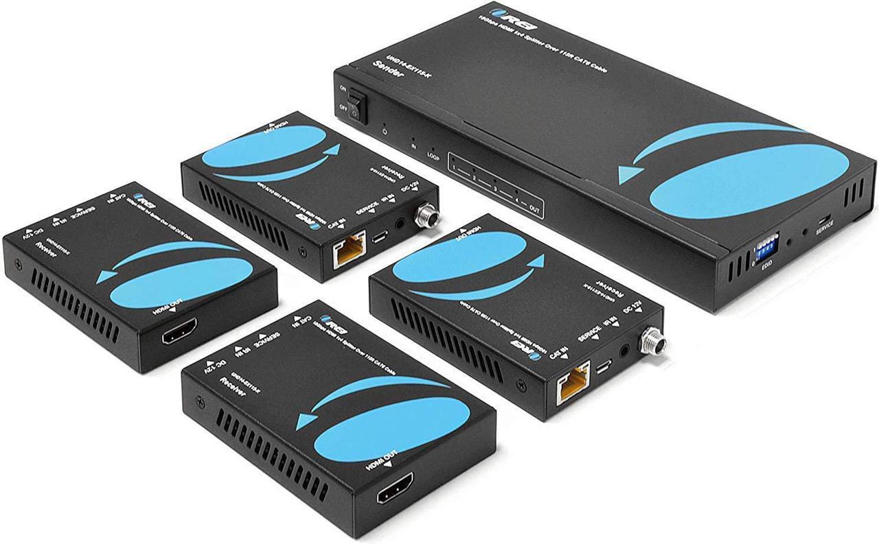 Main image of 1x4 HDMI Extender Splitter 4K by Orei Multiple Over Single Cable CAT6/7 4K@60Hz 4:4:4 HDCP 2.2 with IR Remote EDID Management - Up to 115 Ft - Loop Out - Low Latency - Full Support (UHD14-EX115-K)