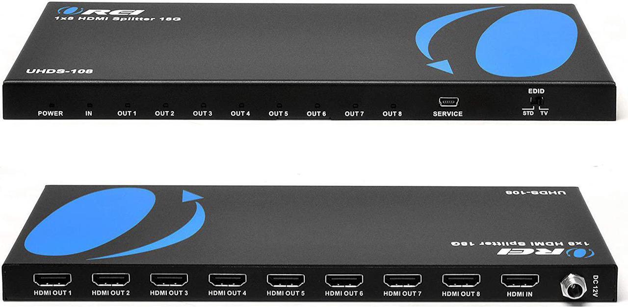 OREI 4K 1 in 8 Out HDMI Splitter 4:4:4 8-bit - HDMI 2.0, HDCP 2.2, 18 Gbps, 4K @ 60Hz HDMI Duplicator/Distributor UltaHD High Resolution (UHDS-108) (1x8)