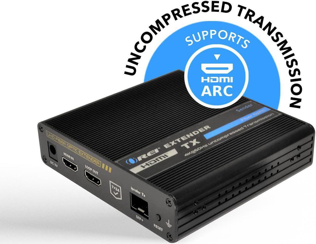 Alt view image 2 of 7 - 4K HDMI Extender Balun by OREI Transmitter Only Over Fiber Optic Cable UltraHD 4K @ 60Hz 4:4:4 DR, CEC, ARC & IR Support, RS-232 SFP+ LR - Up to 40 KM - ARC Audio Out One to Many Optical Audio Out