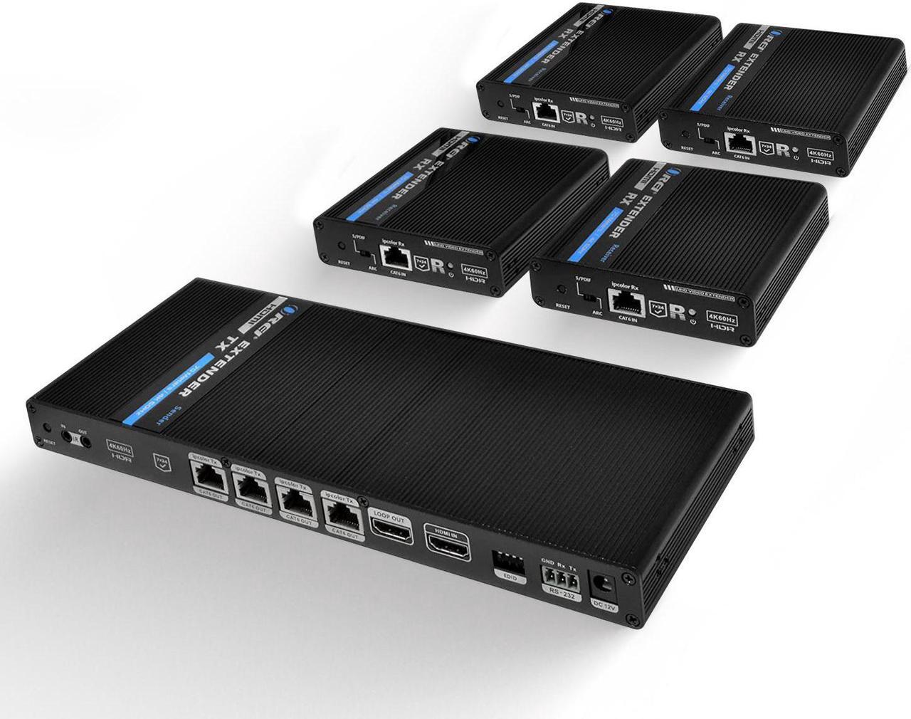 Main image of 1x4 HDMI Extender Splitter 4K by OREI Multiple Over Single Cable CAT6/7 4K@60Hz 4:4:4 HDCP 2.2 with IR Remote EDID Management - Up to 230 Ft - Loop Out - Low Latency - Full Support IR RS-232 Control