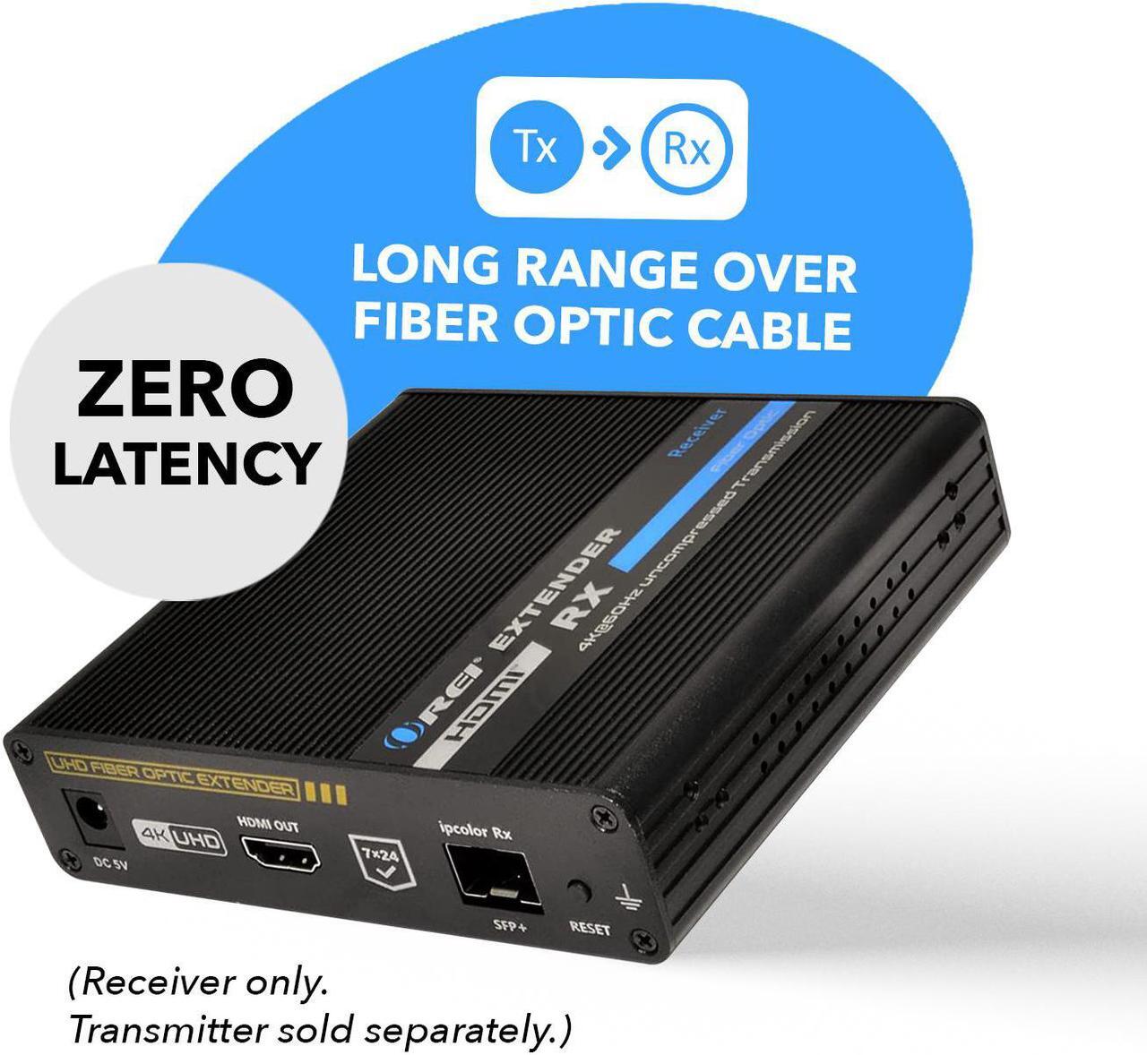 Alt view image 3 of 7 - 4K HDMI Extender Balun by OREI Receiver Only - Over Fiber Optic Cable UltraHD 4K @ 60Hz 4:4:4 DR, CEC, ARC & IR Support, RS-232 SFP+ LR - Up to 40 KM - Audio Out - One to Many - Optical Audio Out