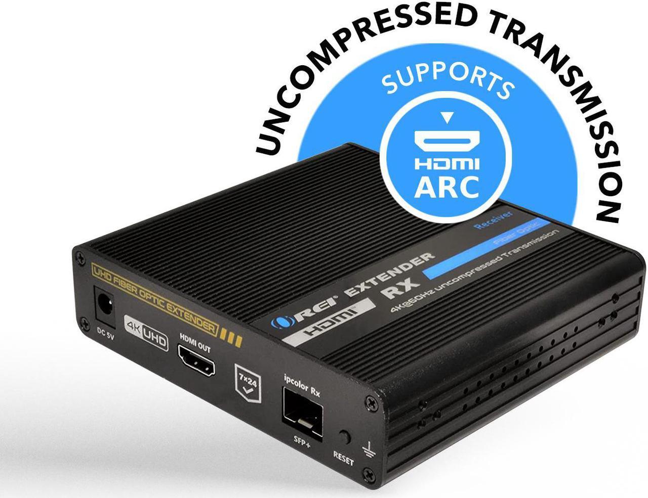 Alt view image 2 of 7 - 4K HDMI Extender Balun by OREI Receiver Only - Over Fiber Optic Cable UltraHD 4K @ 60Hz 4:4:4 DR, CEC, ARC & IR Support, RS-232 SFP+ LR - Up to 40 KM - Audio Out - One to Many - Optical Audio Out