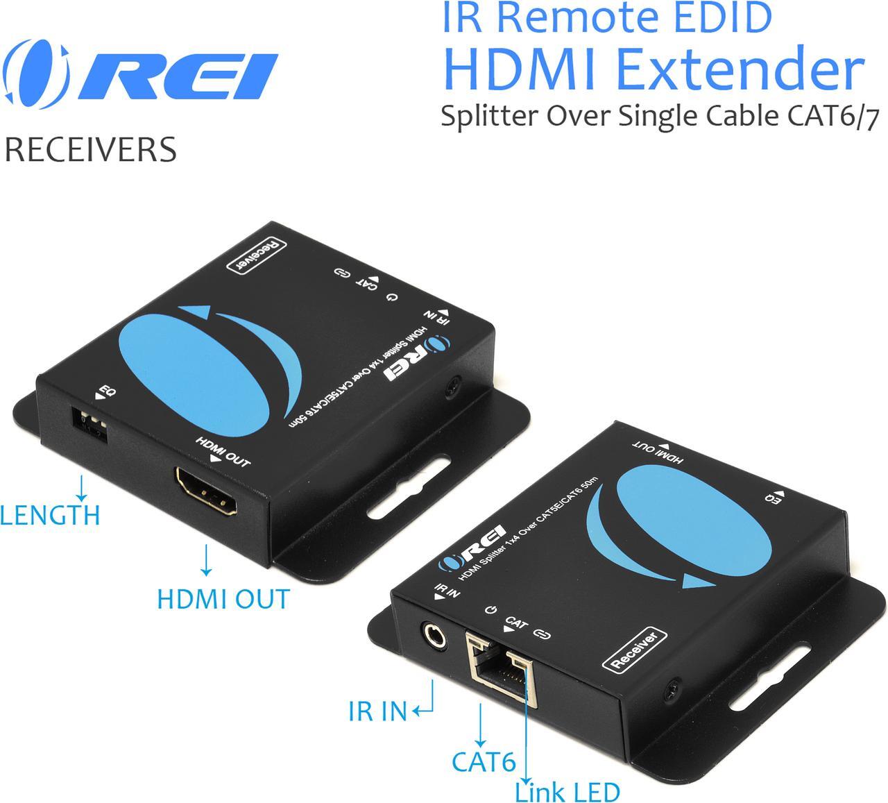 Alt view image 3 of 6 - orei 1x4 hdmi extender splitter multiple over single cable cat6/7 1080p with ir remote edid management  up to 165 ft  loop out  low latency  full support