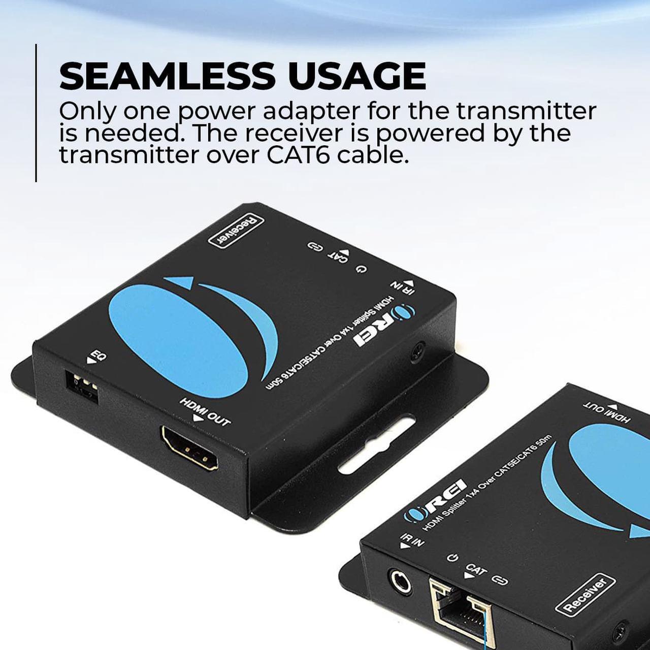 Alt view image 6 of 6 - orei 1x4 hdmi extender splitter multiple over single cable cat6/7 1080p with ir remote edid management  up to 165 ft  loop out  low latency  full support