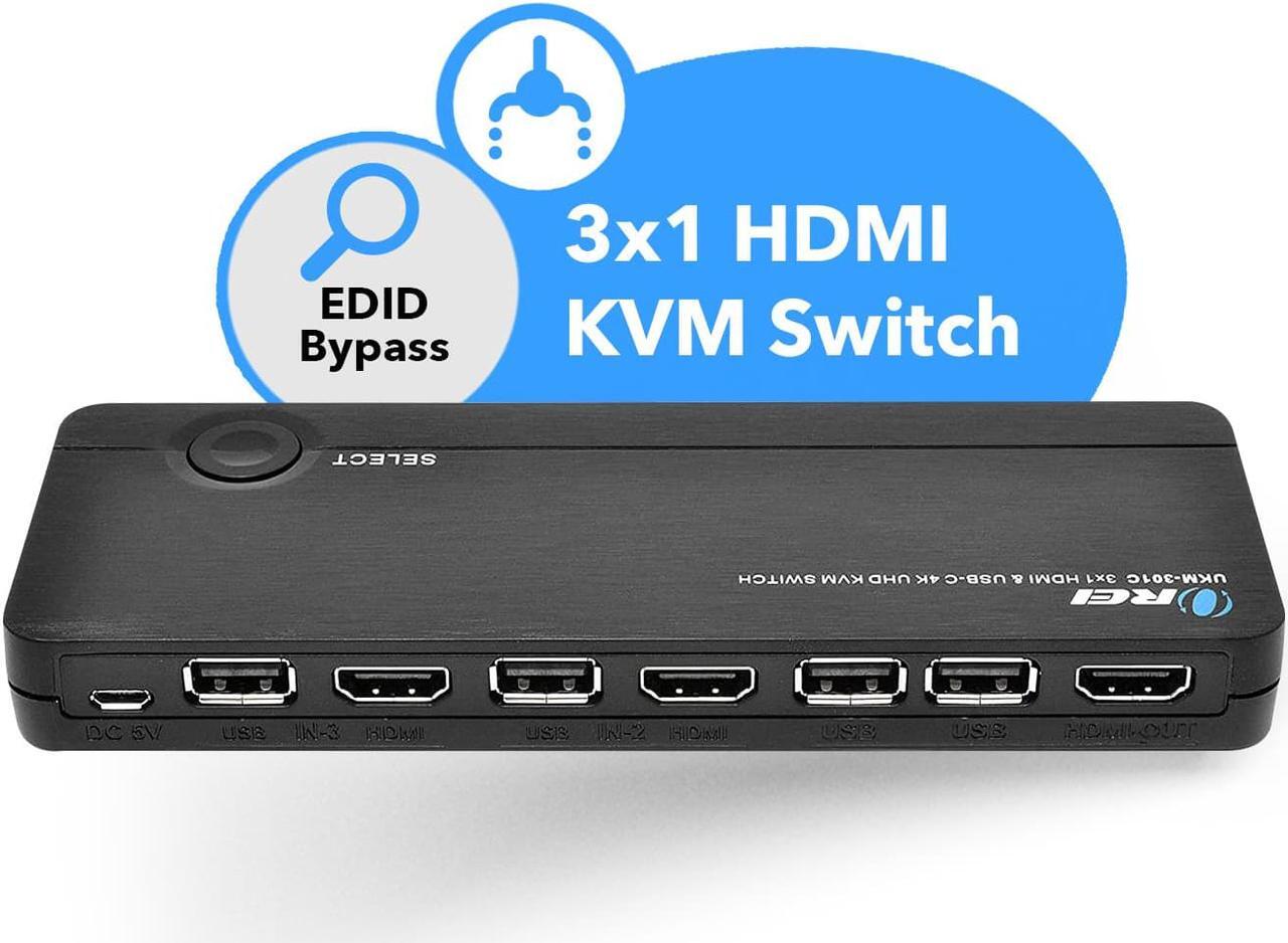 Alt view image 2 of 7 - 4K 3 Port 3x1 HDMI KVM Switch by OREI, Share Multiple Devices, PC, Computers, Phones, Gaming on One Display Monitor, Keyboard, Mouse and USB Peripheral Control - UltraHD HDCP 2.0