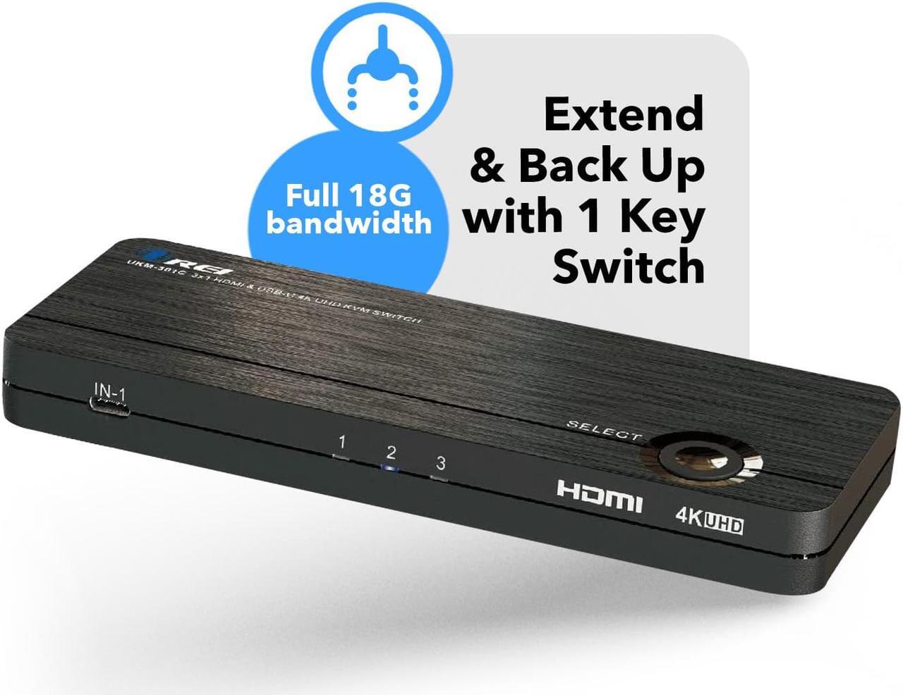 Alt view image 3 of 7 - 4K 3 Port 3x1 HDMI KVM Switch by OREI, Share Multiple Devices, PC, Computers, Phones, Gaming on One Display Monitor, Keyboard, Mouse and USB Peripheral Control - UltraHD HDCP 2.0