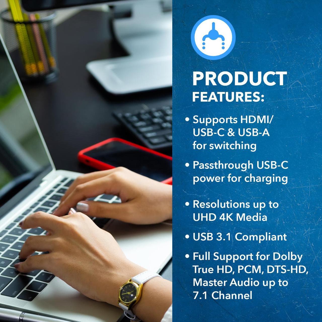 Alt view image 4 of 7 - 4K 3 Port 3x1 HDMI KVM Switch by OREI, Share Multiple Devices, PC, Computers, Phones, Gaming on One Display Monitor, Keyboard, Mouse and USB Peripheral Control - UltraHD HDCP 2.0