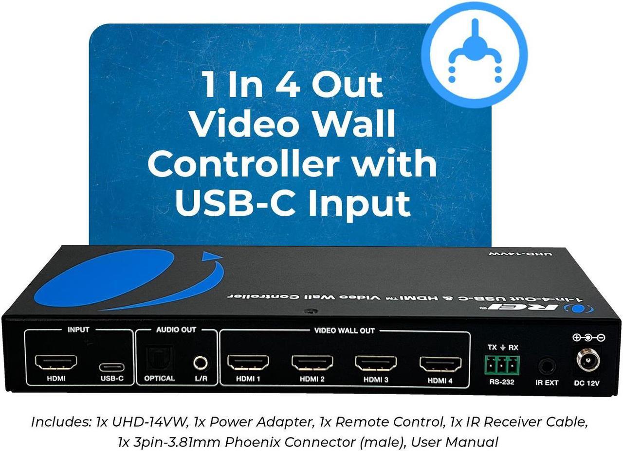 Alt view image 2 of 7 - OREI HDMI 2x2 Video Wall Controller With UBS-C Input (UHD-14VW)