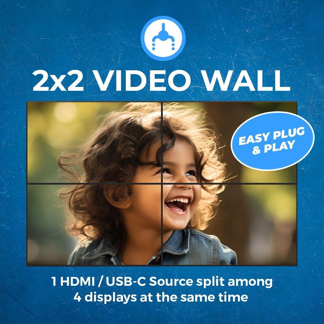 Alt view image 4 of 7 - OREI HDMI 2x2 Video Wall Controller With UBS-C Input (UHD-14VW)
