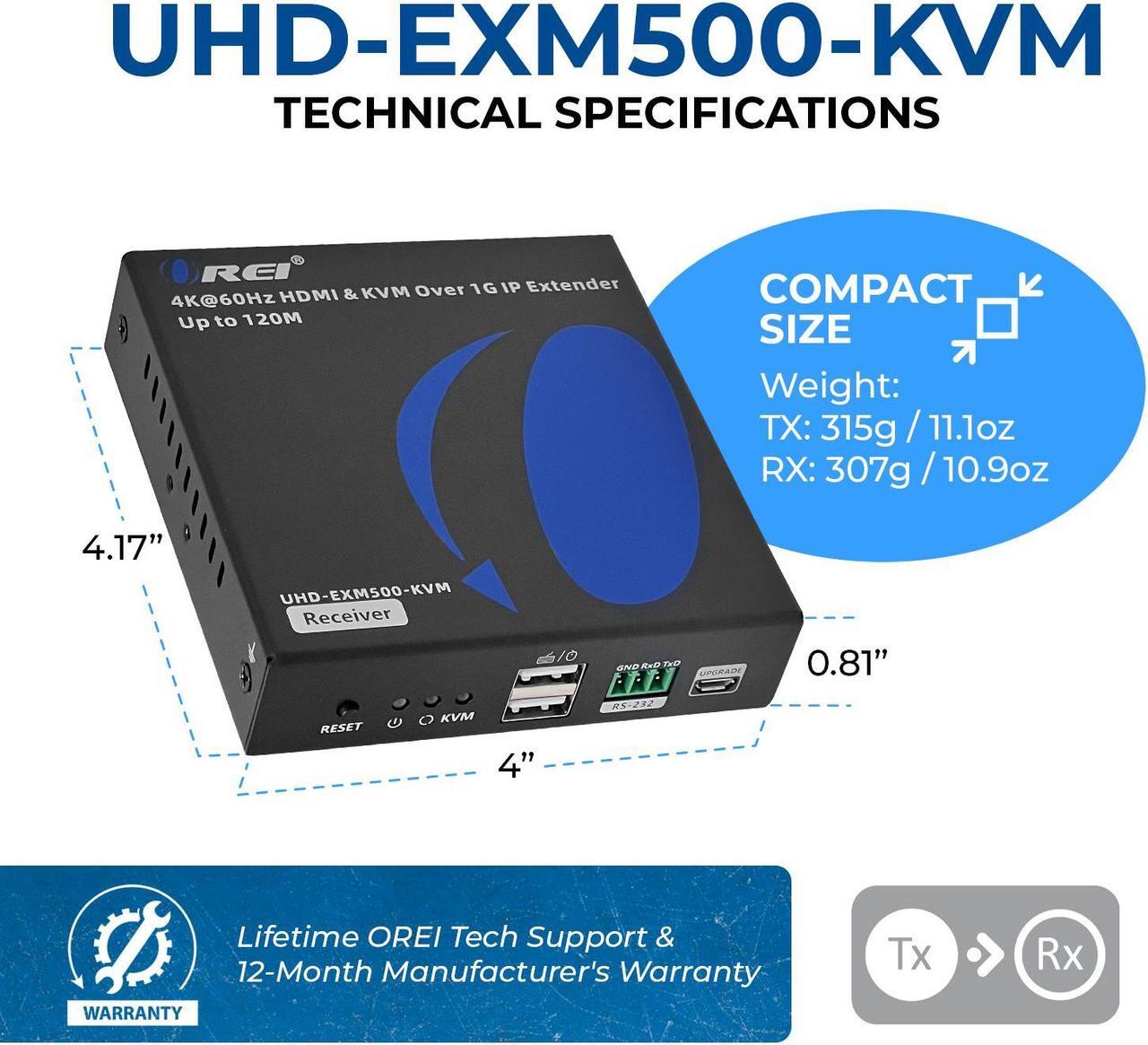 Alt view image 4 of 7 - OREI 4K Over IP KVM Extender Up To 500 Feet- With RS-232 (UHD-EXM500-KVM)