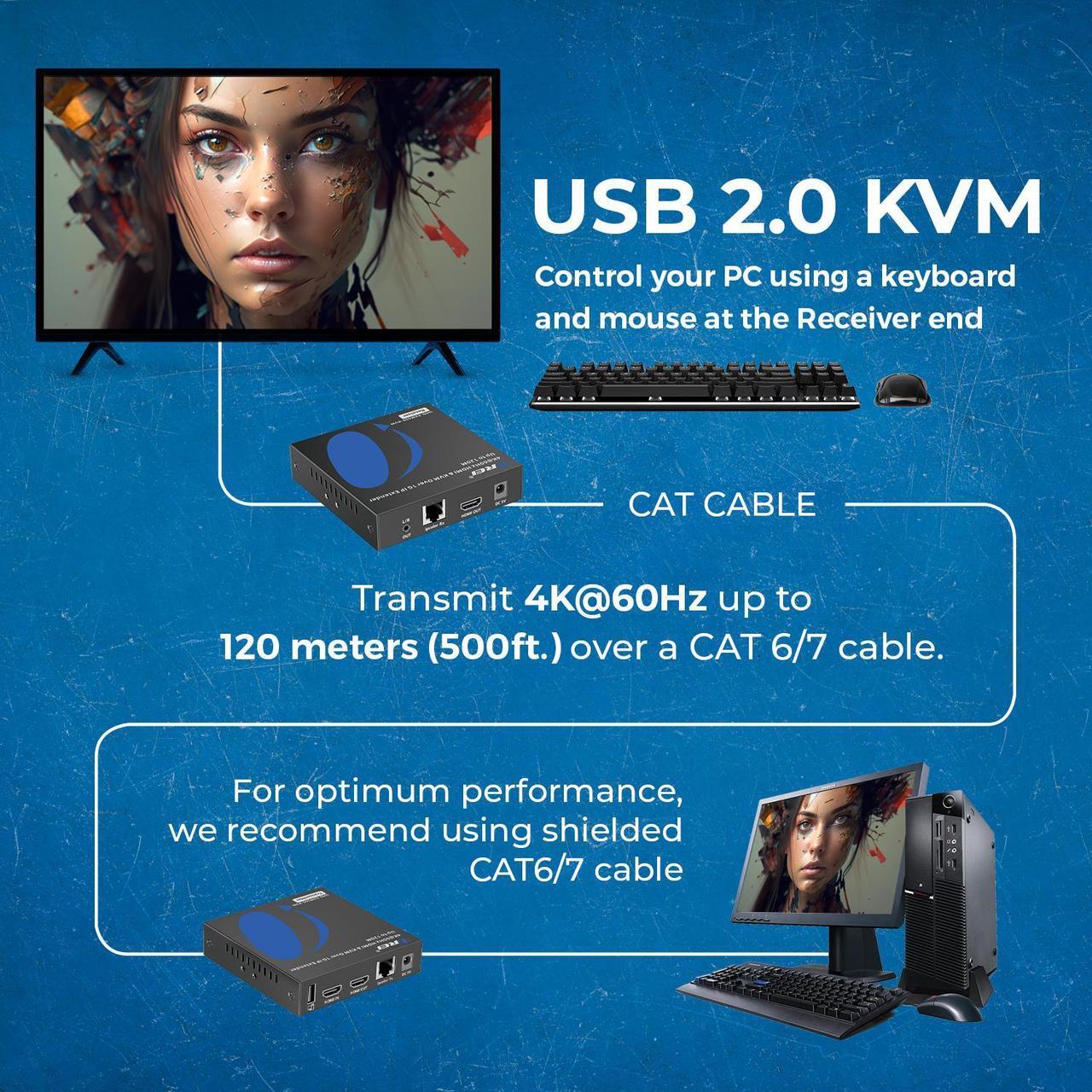 Alt view image 5 of 7 - OREI 4K Over IP KVM Extender Up To 500 Feet- With RS-232 (UHD-EXM500-KVM)