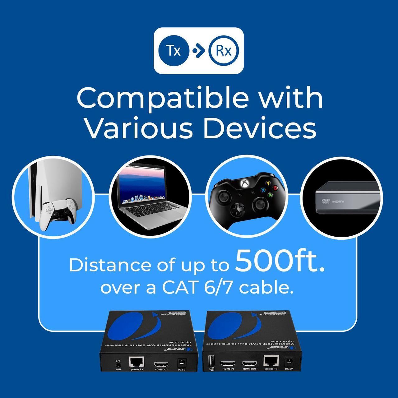 Alt view image 6 of 7 - OREI 4K Over IP KVM Extender Up To 500 Feet- With RS-232 (UHD-EXM500-KVM)