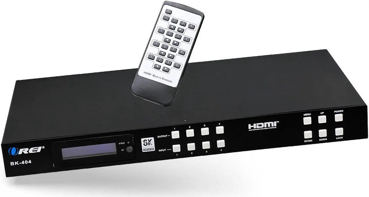 Main image of OREI 8K 4x4 HDMI Matrix Switch, Switcher with Audio Extractor UltraHD Supports Upto 4K @ 120Hz IR EDID HDCP 2.3 - Remote Control (BK-404)