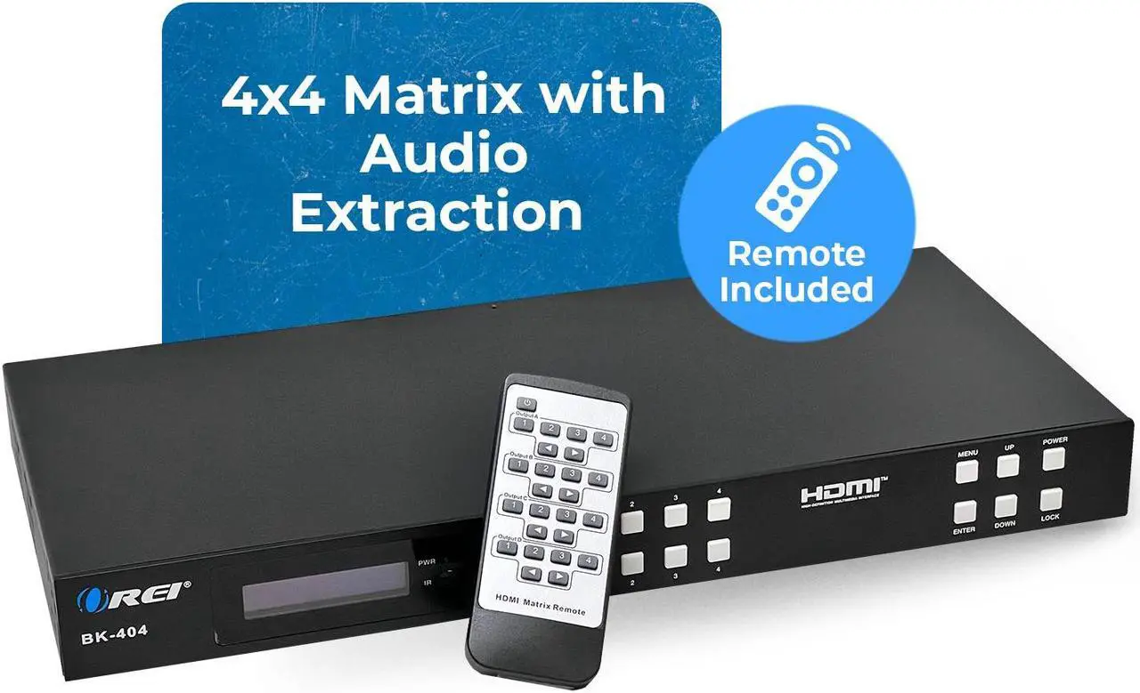 Alt view image 3 of 7 - OREI 8K 4x4 HDMI Matrix Switch, Switcher with Audio Extractor UltraHD Supports Upto 4K @ 120Hz IR EDID HDCP 2.3 - Remote Control (BK-404)