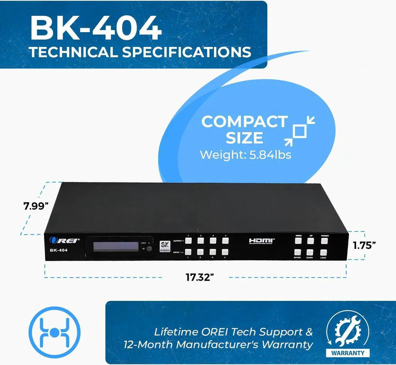 Alt view image 4 of 7 - OREI 8K 4x4 HDMI Matrix Switch, Switcher with Audio Extractor UltraHD Supports Upto 4K @ 120Hz IR EDID HDCP 2.3 - Remote Control (BK-404)