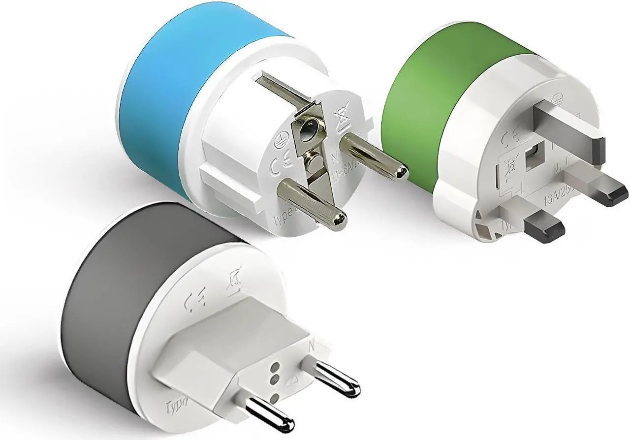 Main image of OREI 3 Pack European Travel Adapter Set-Safe, Grounded, Compact for Travel (US-EURO-SET)