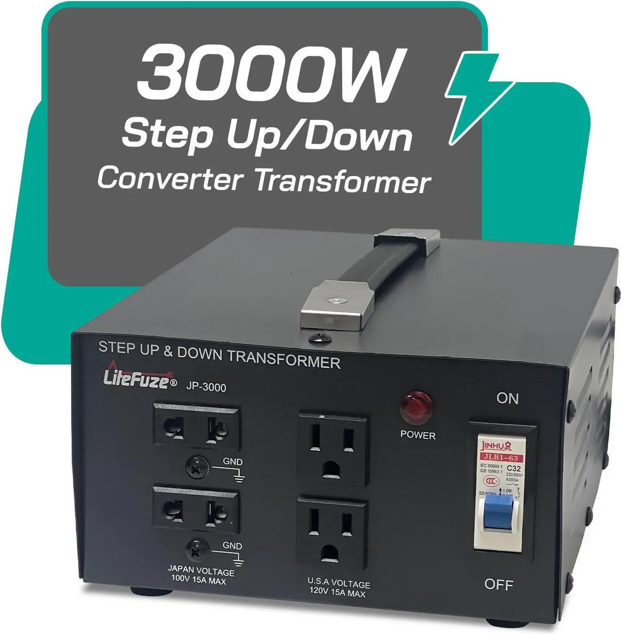 Alt view image 2 of 7 - Litefuze 3000W Japan Voltage Converter Transformer - Step Up/down 100v to 120v & 120v to 100v - With Circuit Breaker Protection (JP-3000)