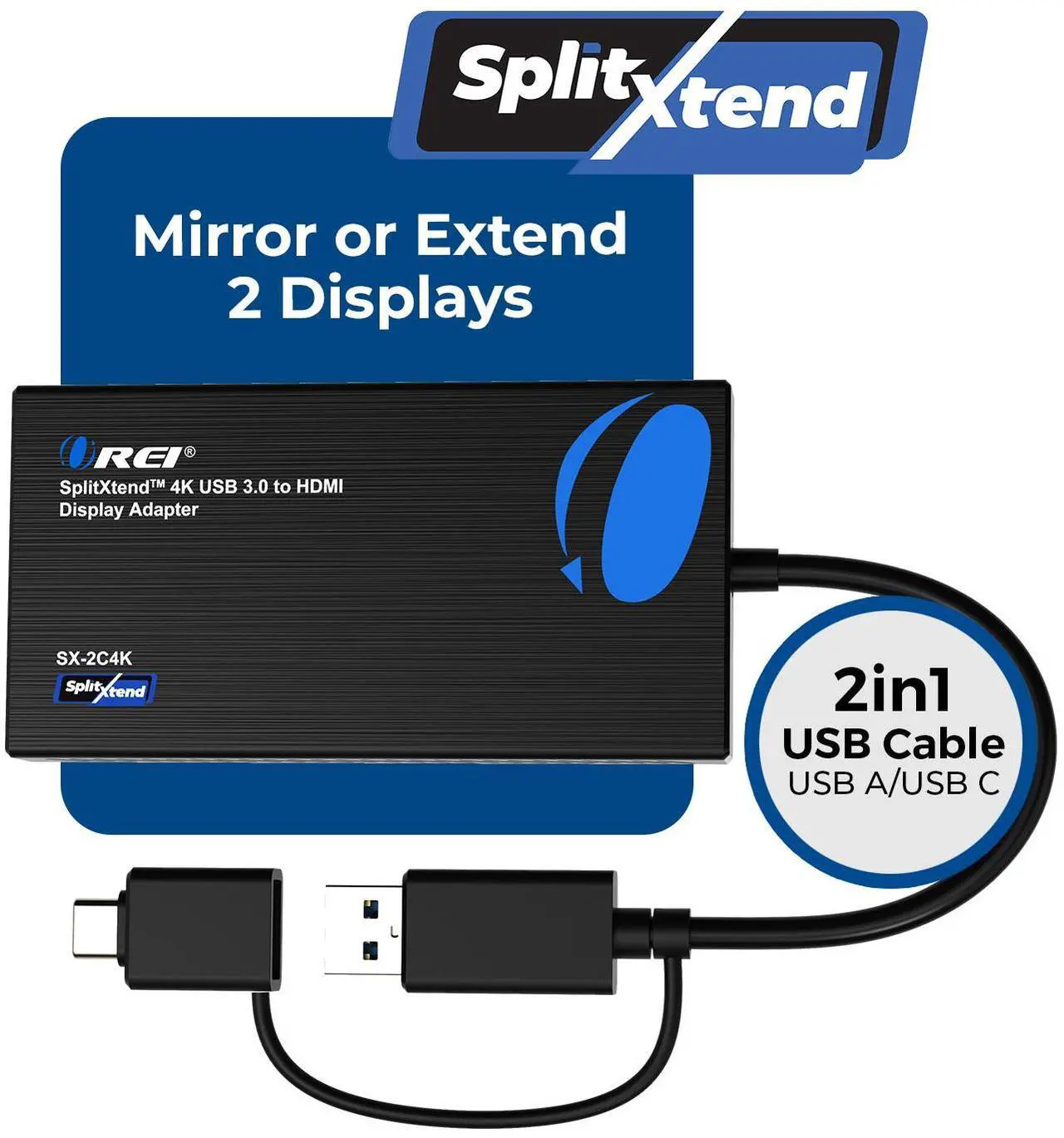 Alt view image 3 of 7 - OREI SplitXtend 4K USB 3.0 to HDMI Display Adapter - (SX-2C4K)