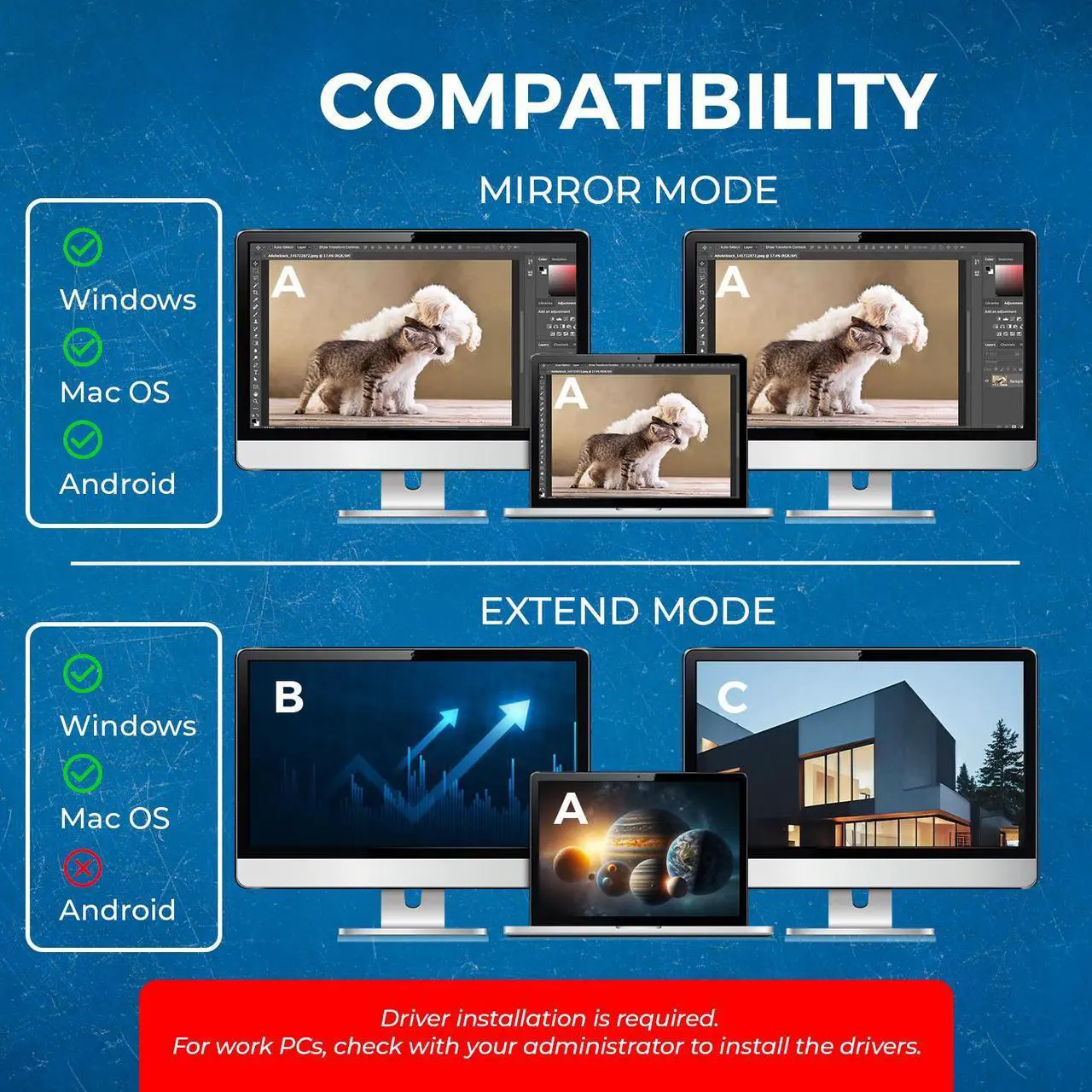 Alt view image 7 of 7 - OREI SplitXtend 4K USB 3.0 to HDMI Display Adapter - (SX-2C4K)