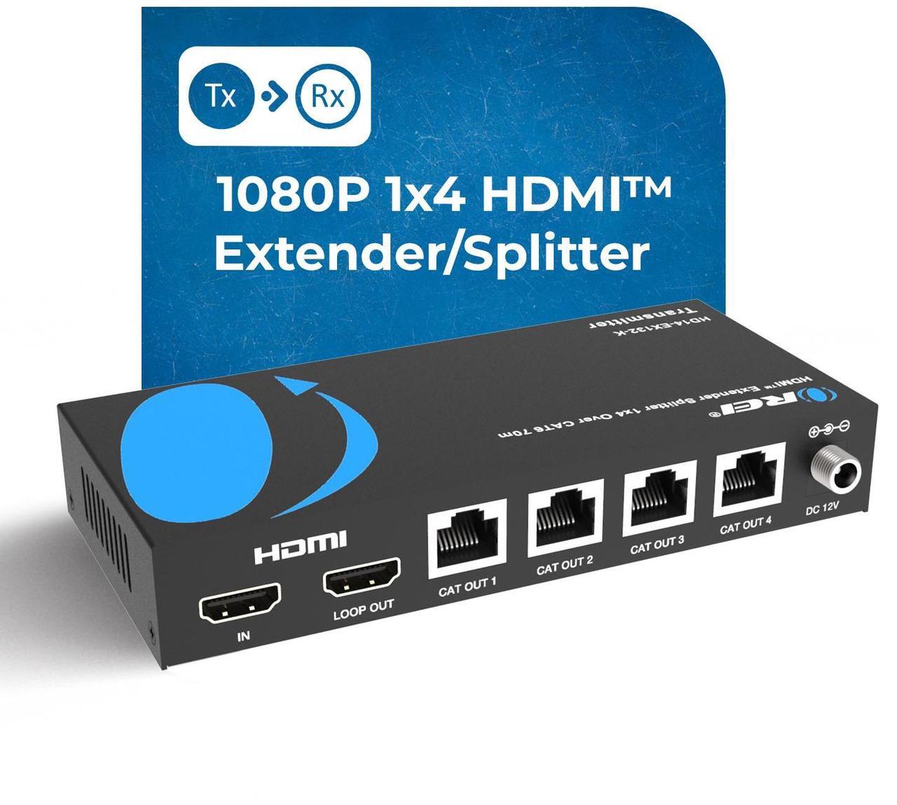 Alt view image 2 of 7 - OREI 1080p 1x4 HDMI Extender Splitter (Loop) - 230ft (cat6) (HD14-EX132-K)