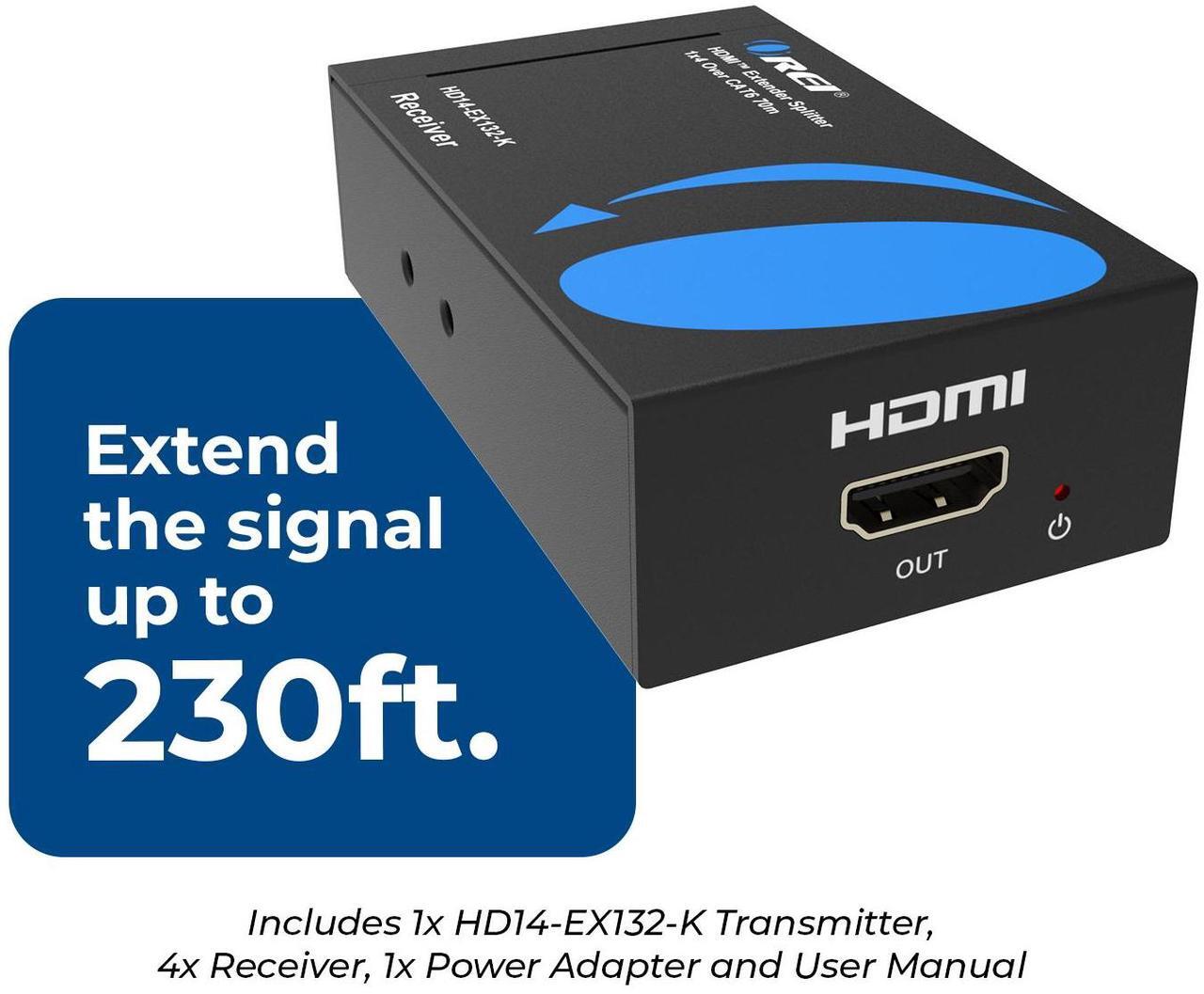 Alt view image 3 of 7 - OREI 1080p 1x4 HDMI Extender Splitter (Loop) - 230ft (cat6) (HD14-EX132-K)