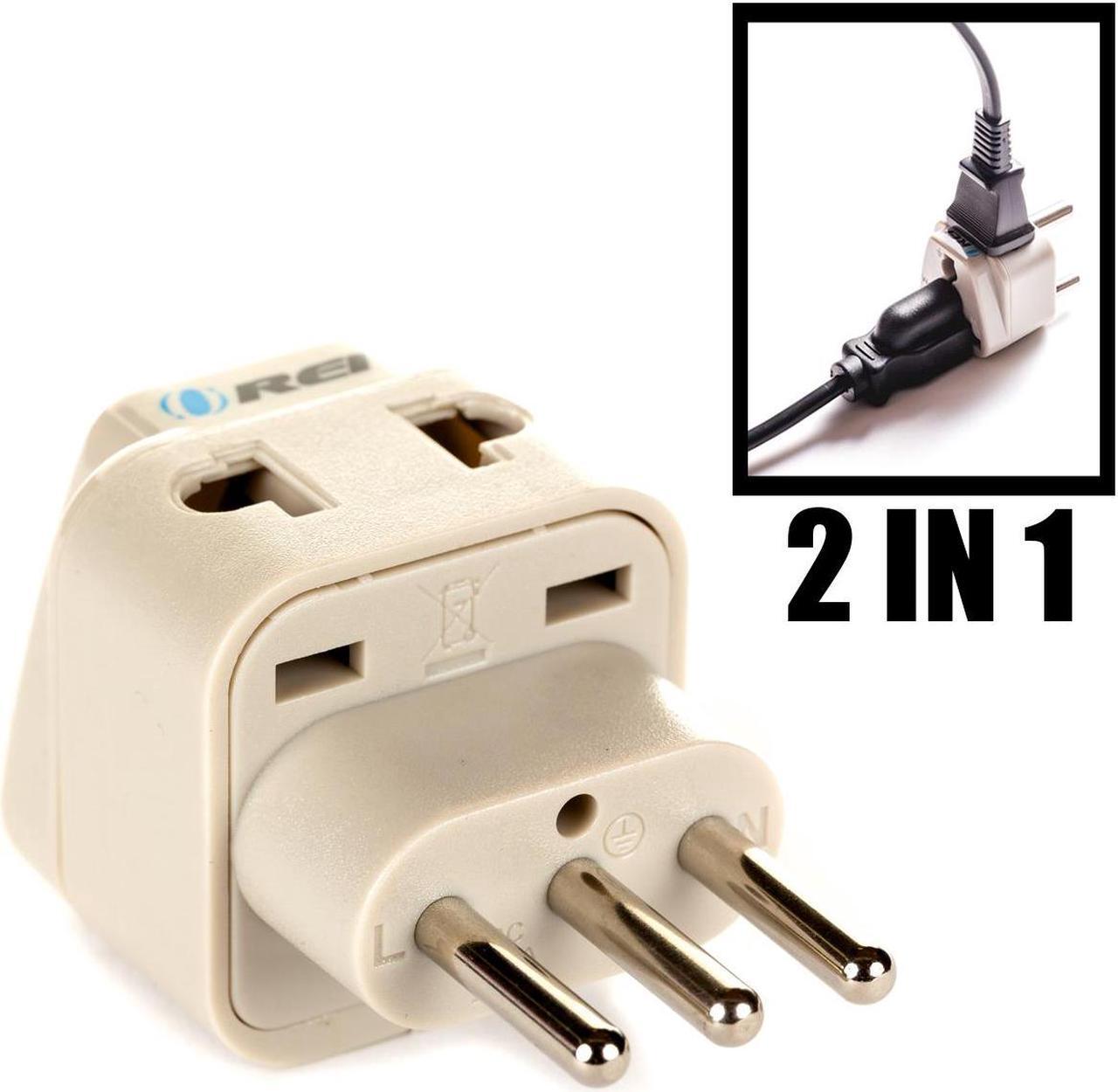 Main image of OREI Grounded Universal 2 in 1 Plug Adapter Type L for Italy, Uruguay & more - High Quality - CE Certified - RoHS Compliant WP-L-GN