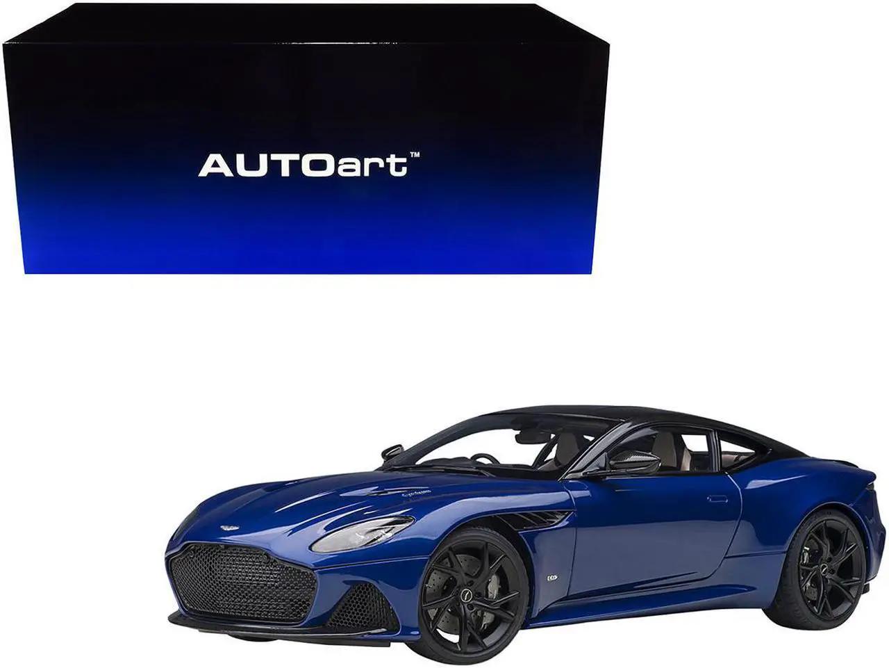 Main image of Aston Martin DBS Superleggera RHD (Right Hand Drive) Zaffre Blue Metallic with Carbon Top and Carbon Accents 1/18 Model Car by Autoart