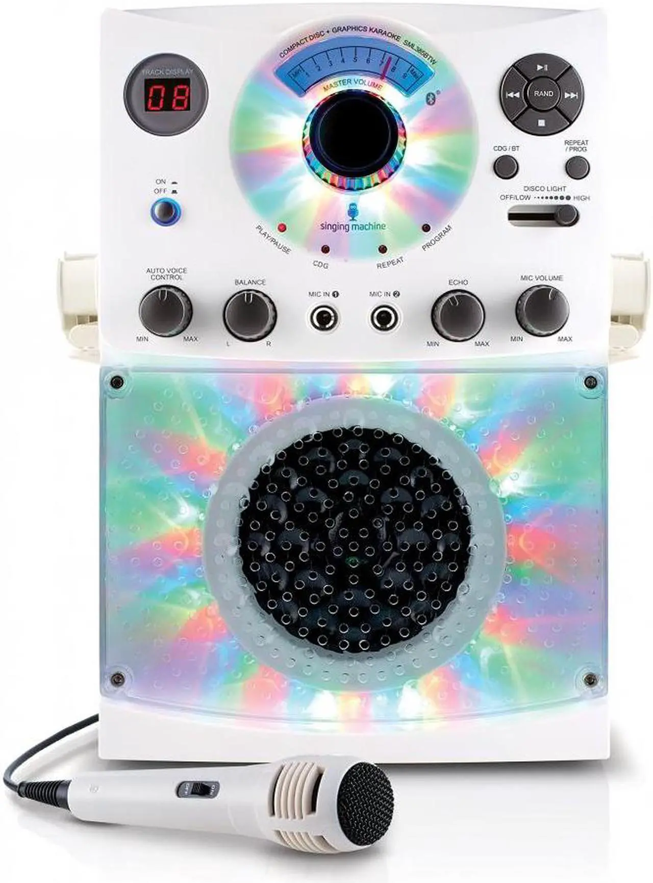 Alt view image 2 of 18 - The Singing Machine(R) Sml385btw Bluetooth(R) Karaoke System With Led Disco Lights & Microphone (White)  15.80In. X 11.1