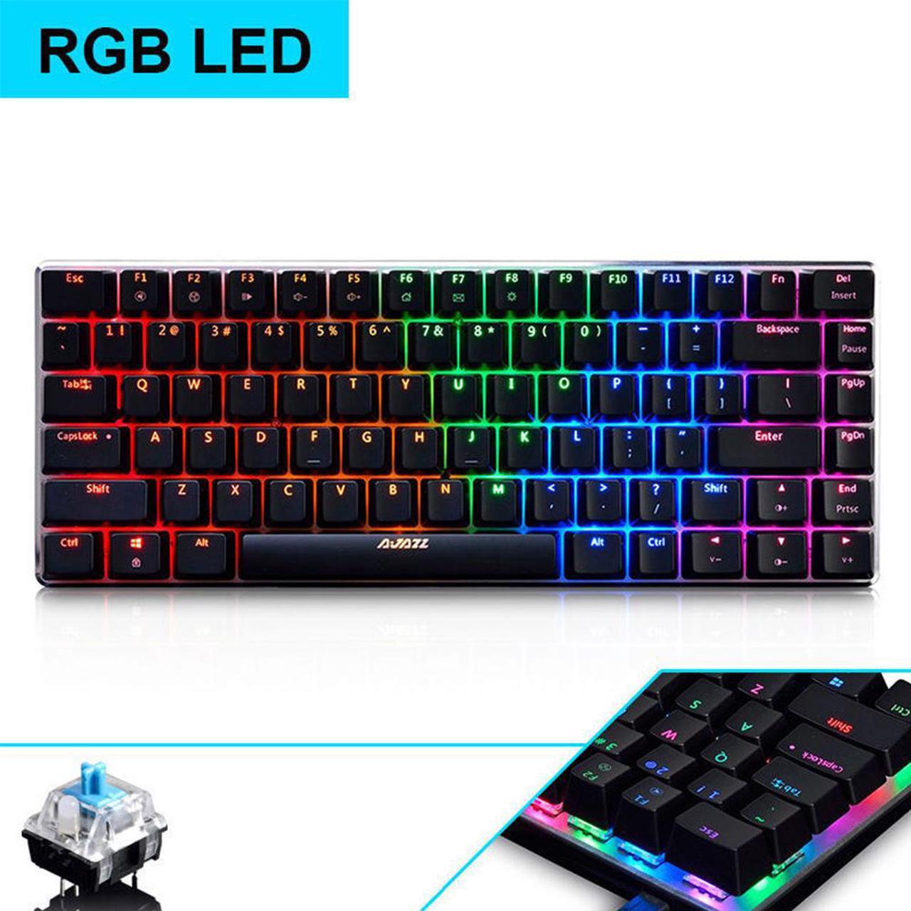 UrChoiceLtd® 2016 Ajazz AK33 Multimedia Mechanical Ergonomic Usb Gaming Keyboard with 82 Keys RGB / Flame LED Backlit Blue / Black Switch